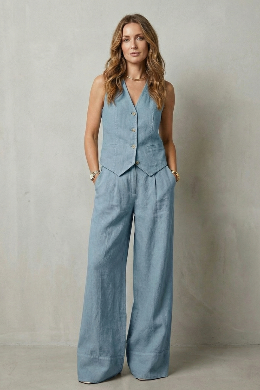 Linéaura – Relaxed tailored elegance – Vest and trouser set-10642241749335-OLVIA ROSE LONDON
