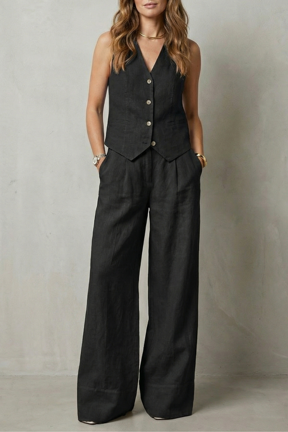 Linéaura – Relaxed tailored elegance – Vest and trouser set-10642241749335-OLVIA ROSE LONDON