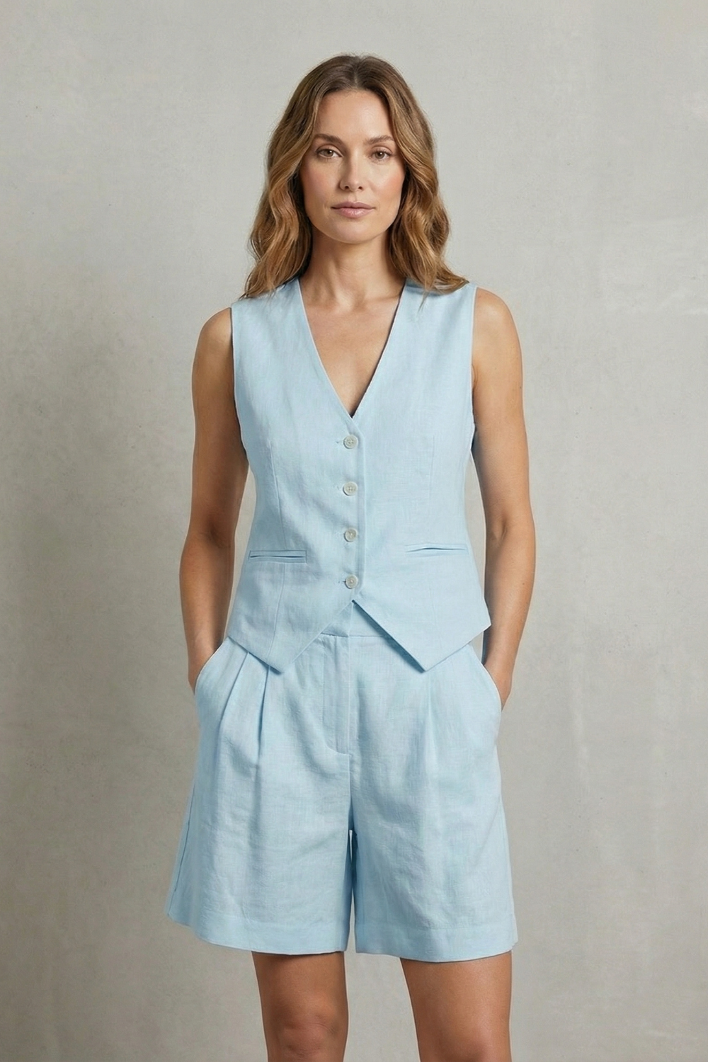 Linévora – Tailored summer ease – Vest and short set-10642278678871-OLVIA ROSE LONDON