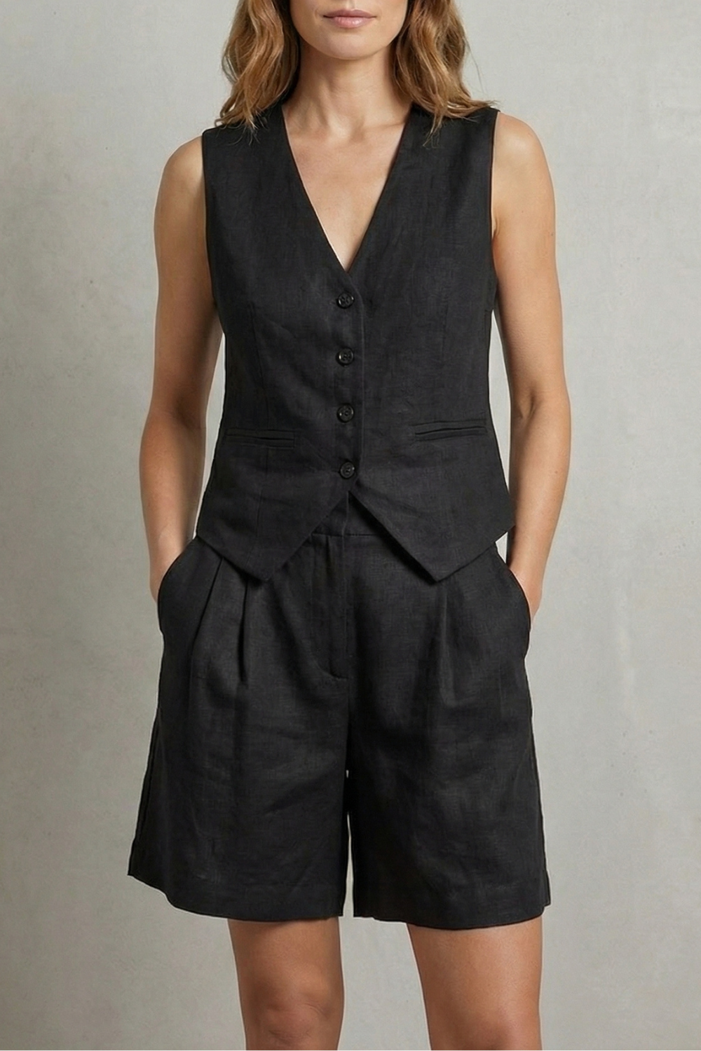 Linévora – Tailored summer ease – Vest and short set-10642278678871-OLVIA ROSE LONDON