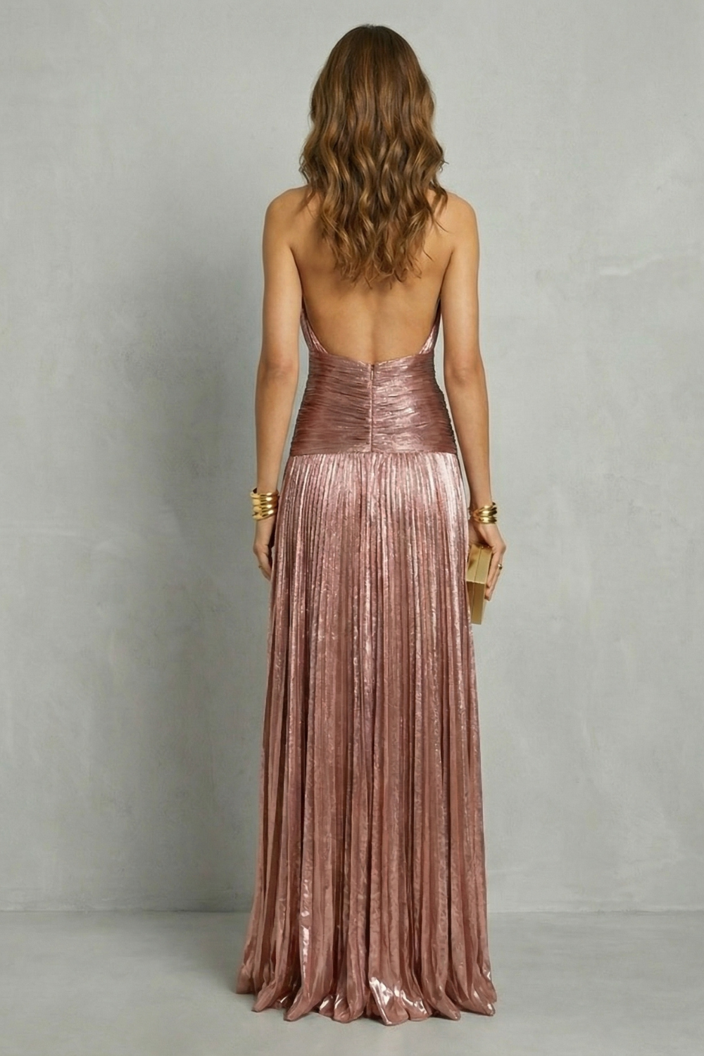 Luminara – Metallic draped elegance – Maxi dress-10642200068439-OLVIA ROSE LONDON