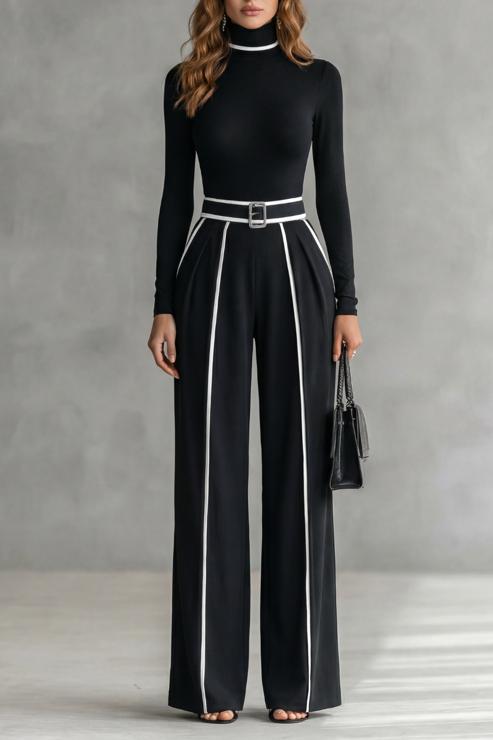 Lunaira – Contrast piping detail – High-neck jumpsuit-10434813133143-OLVIA ROSE LONDON