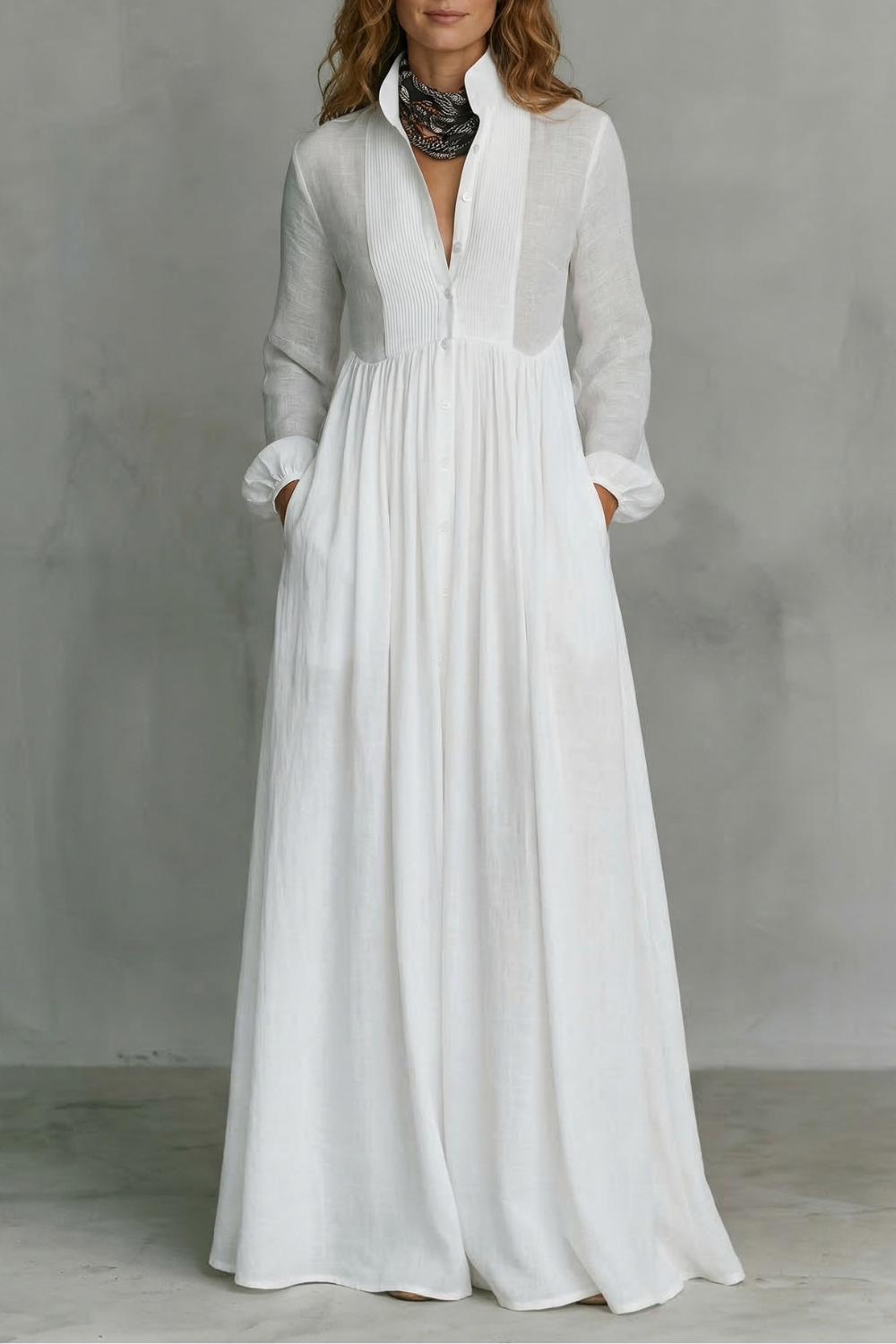 Lunarelle – Timeless minimalism – Mao collar maxi dress-10619263287639-OLVIA ROSE LONDON