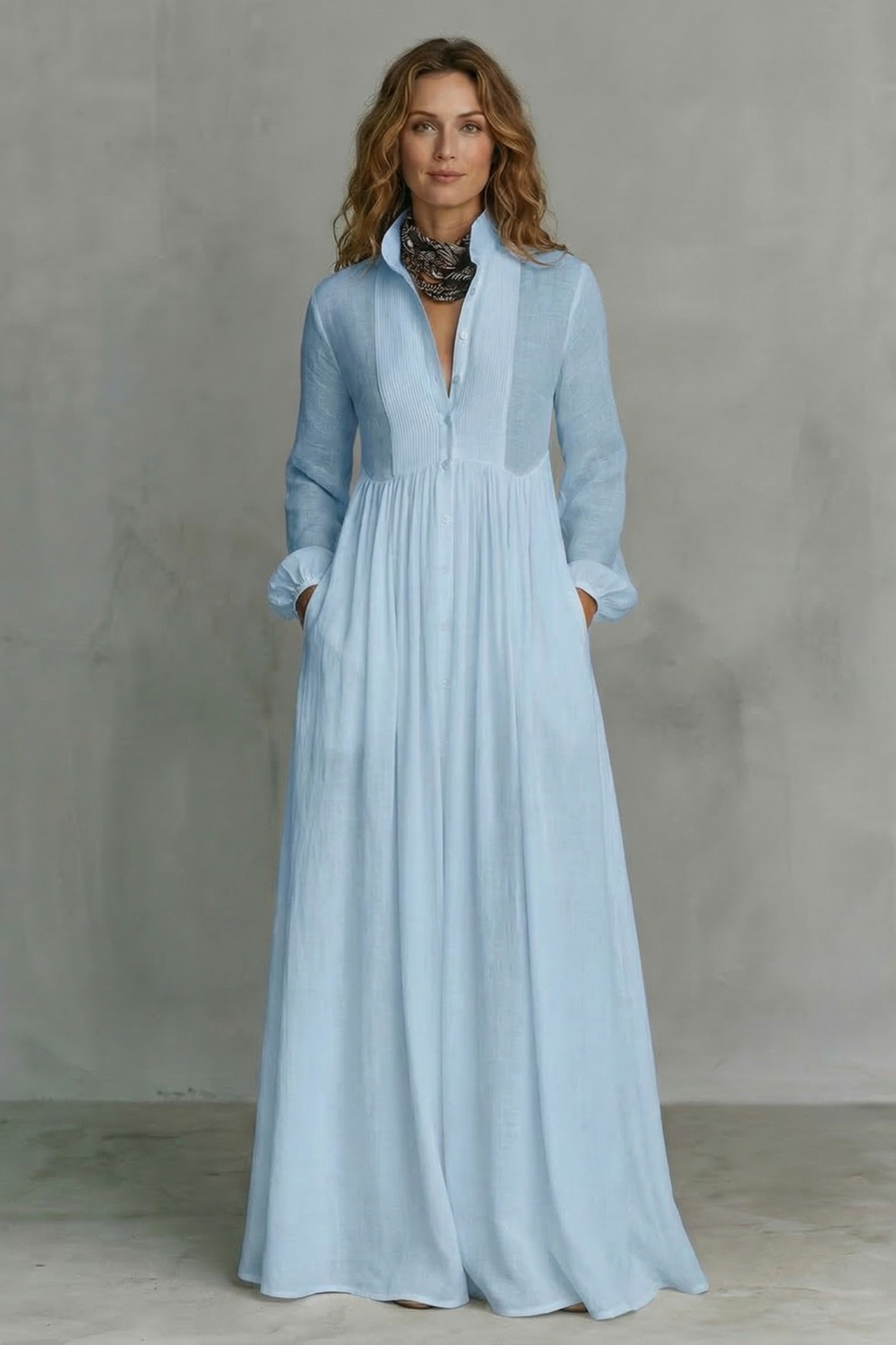 Lunarelle – Timeless minimalism – Mao collar maxi dress-10619263287639-OLVIA ROSE LONDON