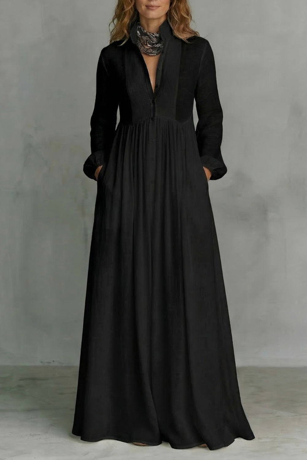 Lunarelle – Timeless minimalism – Mao collar maxi dress-10619263287639-OLVIA ROSE LONDON