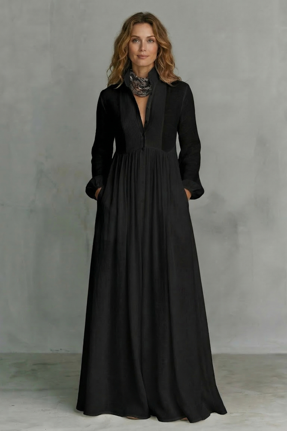 Lunarelle – Timeless minimalism – Mao collar maxi dress-10619263287639-OLVIA ROSE LONDON