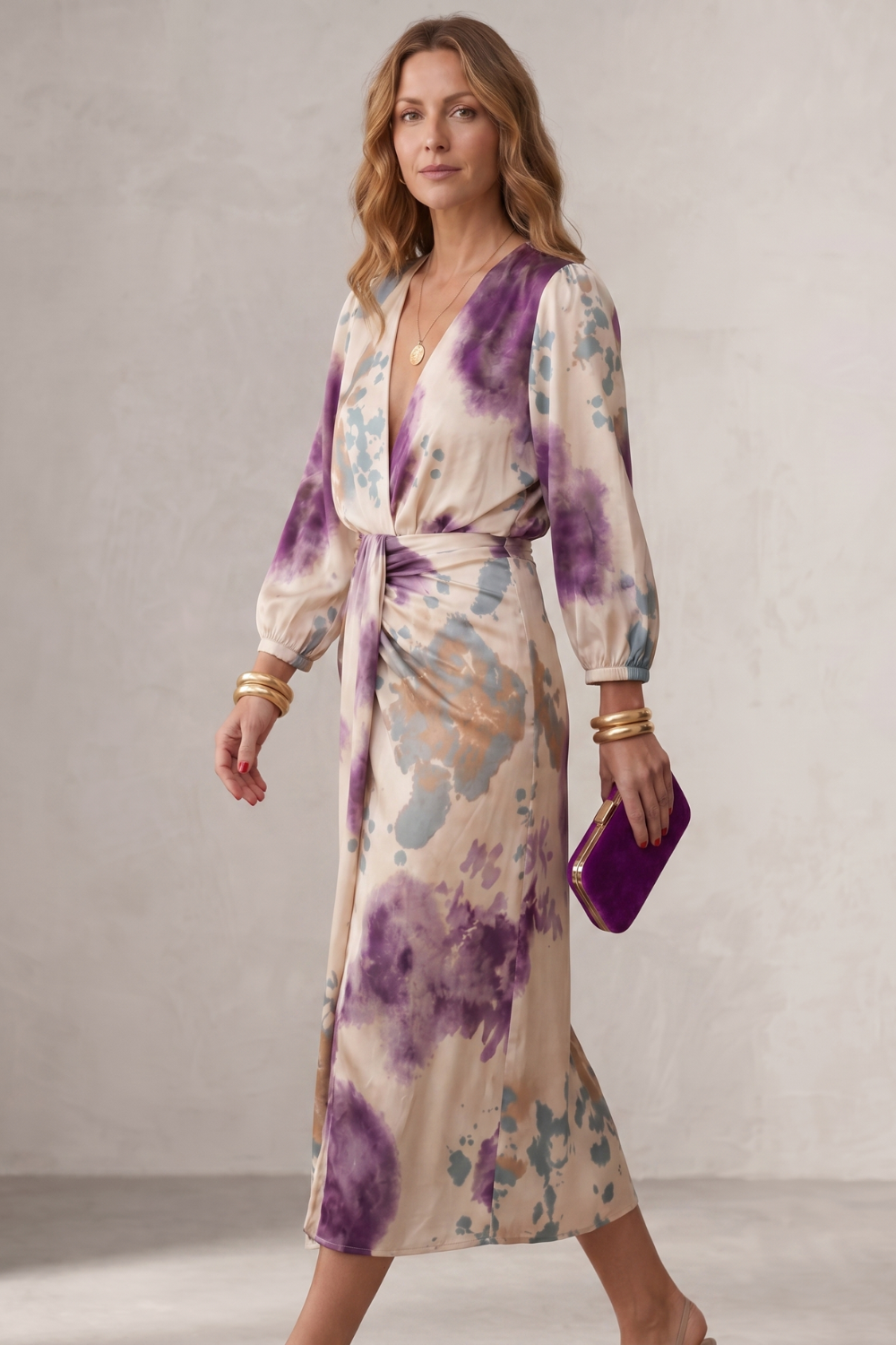 Lunaria – Watercolour print wrap silhouette – Midi dress-10765744537943-OLVIA ROSE LONDON