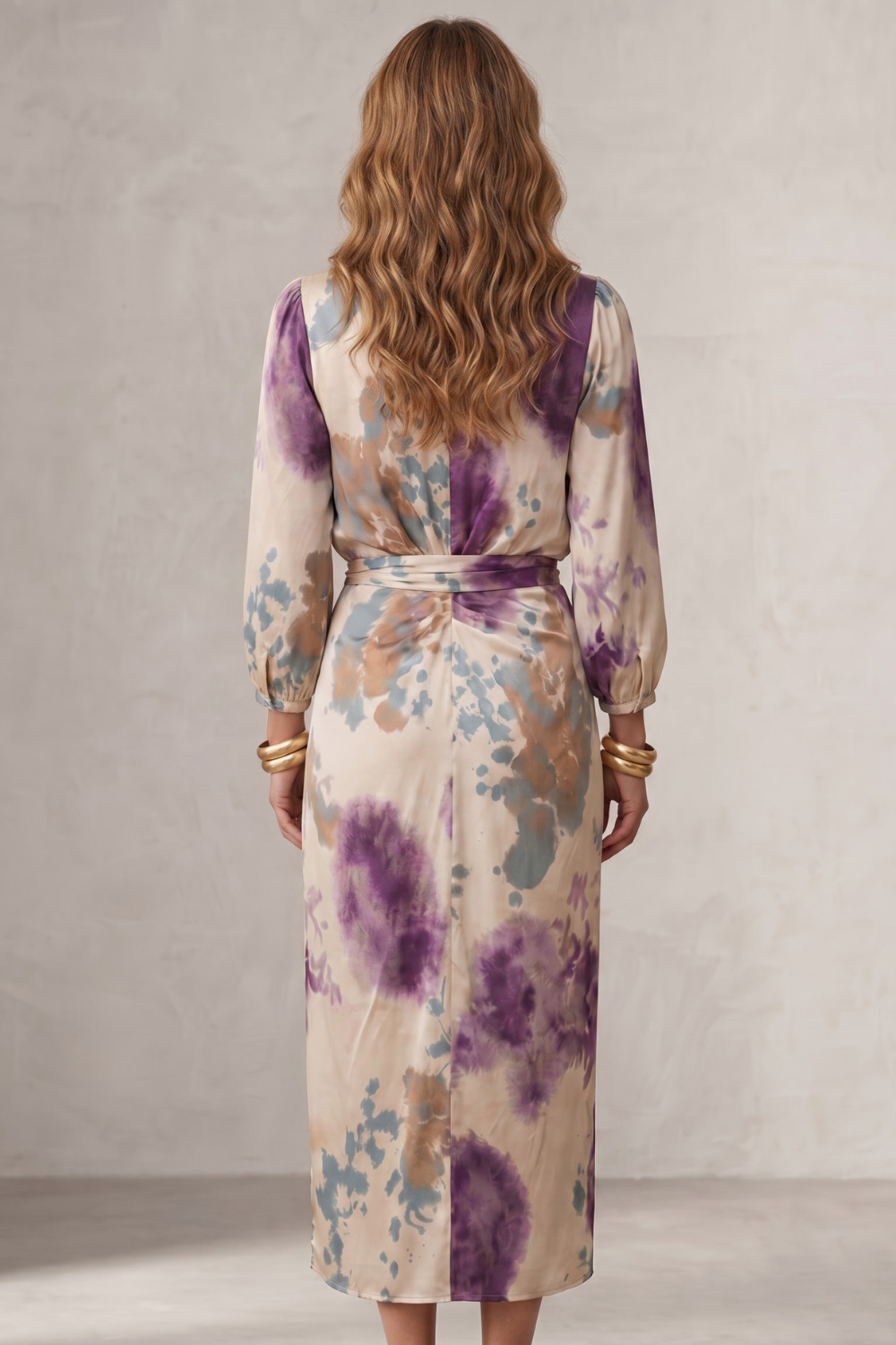 Lunaria – Watercolour print wrap silhouette – Midi dress-10765744537943-OLVIA ROSE LONDON
