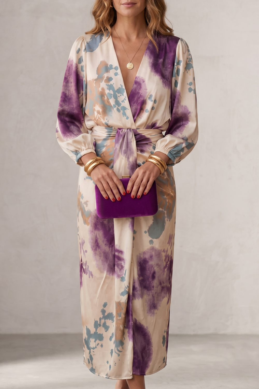 Lunaria – Watercolour print wrap silhouette – Midi dress-10765744537943-OLVIA ROSE LONDON