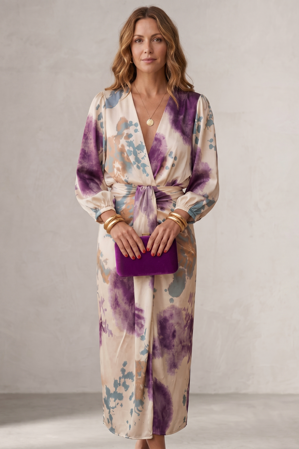 Lunaria – Watercolour print wrap silhouette – Midi dress-10765744537943-OLVIA ROSE LONDON