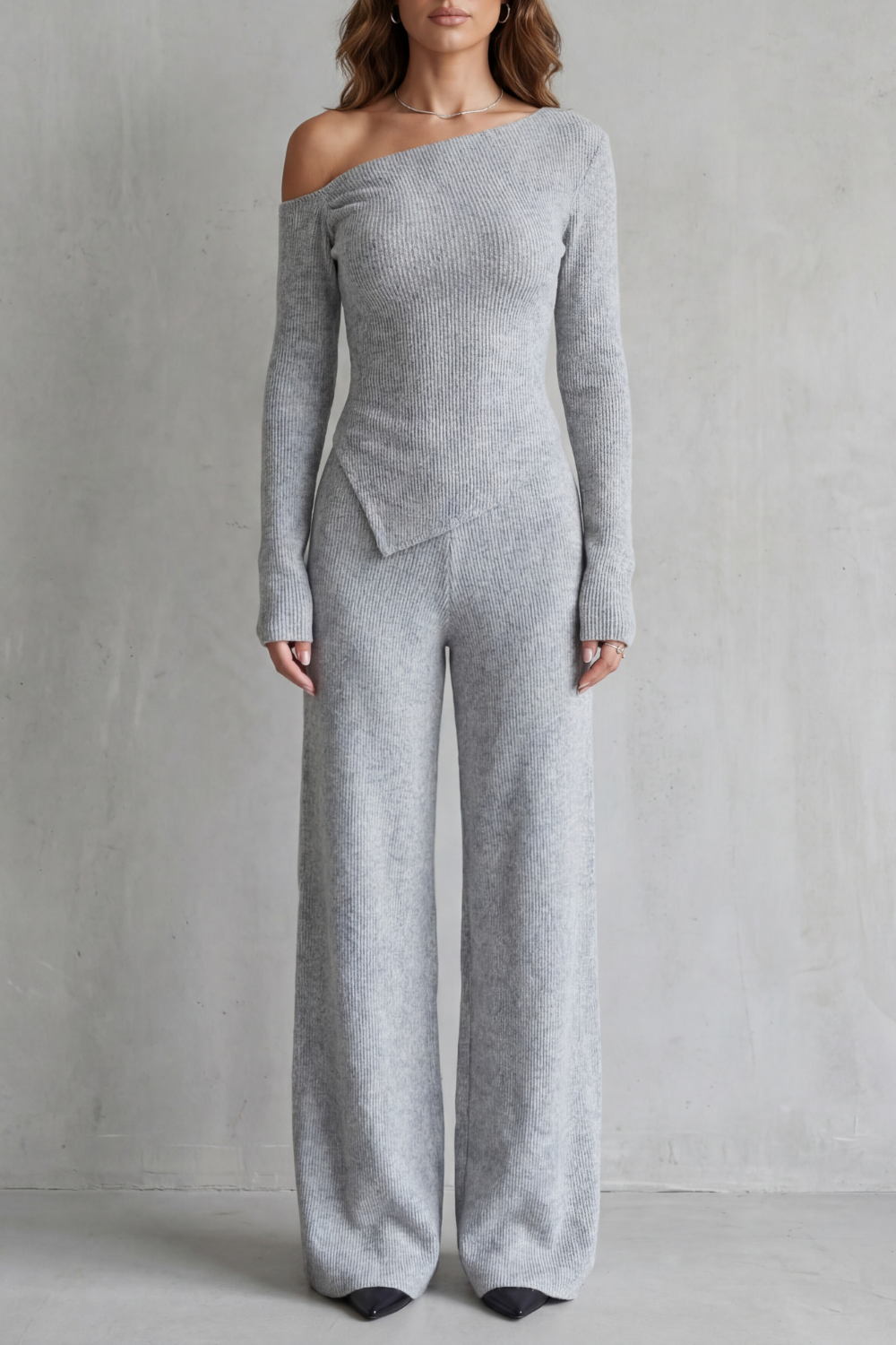 Lunavie – Asymmetric neckline – Knit lounge set-10494038344023-OLVIA ROSE LONDON