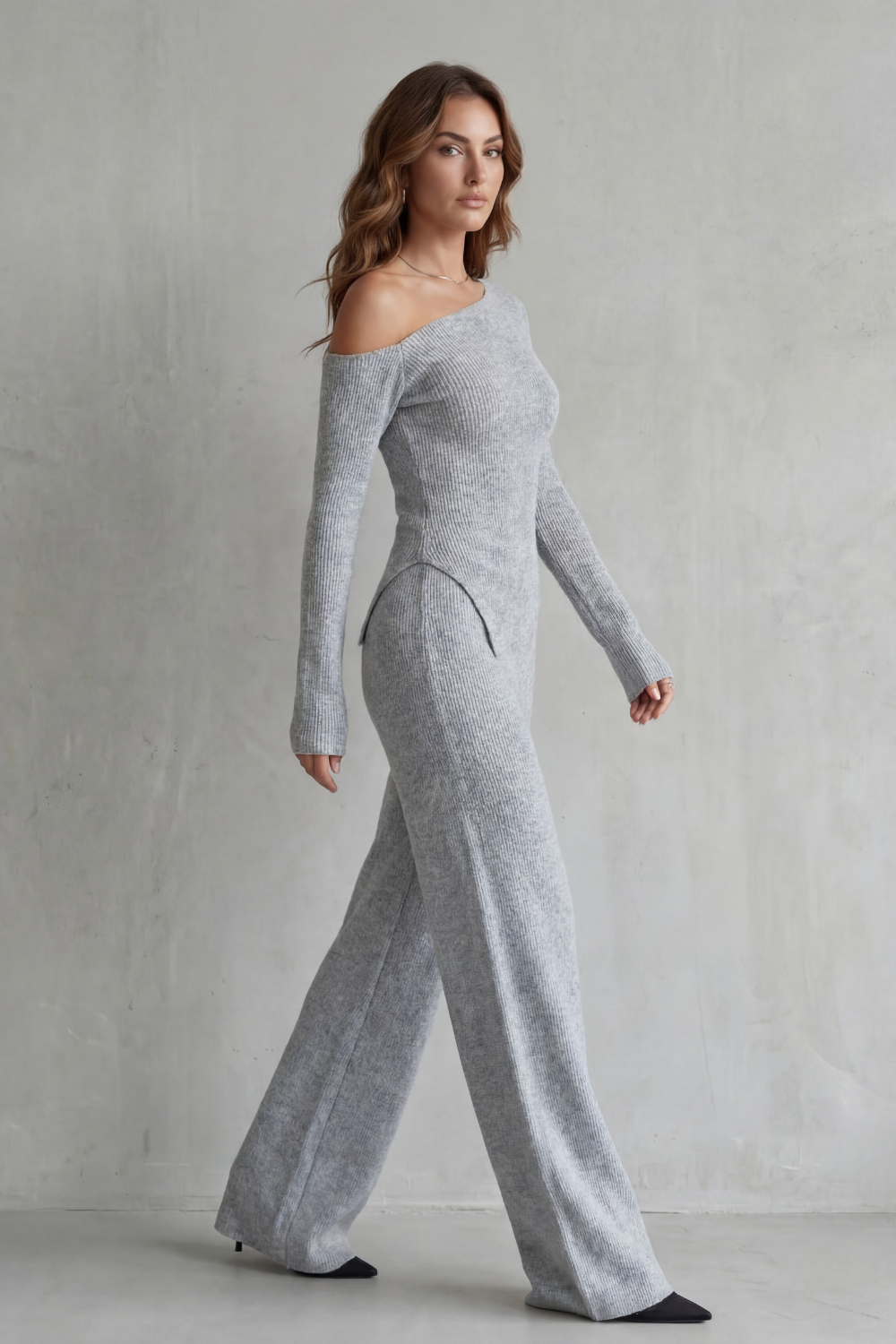 Lunavie – Asymmetric neckline – Knit lounge set-10494038344023-OLVIA ROSE LONDON