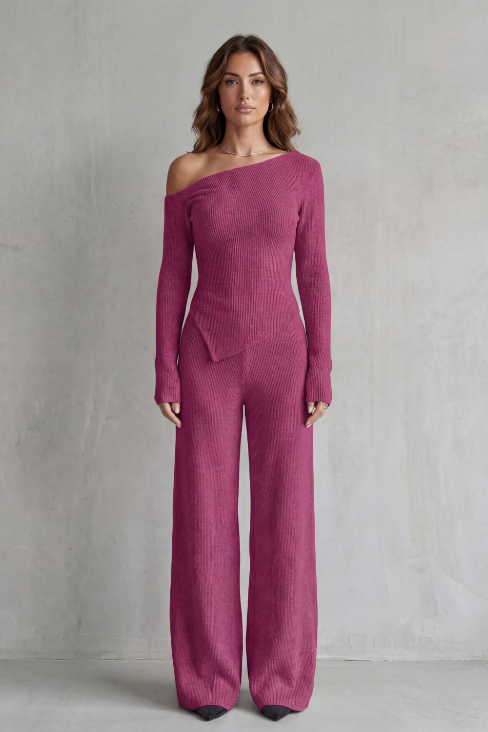 Lunavie – Asymmetric neckline – Knit lounge set-10494038344023-OLVIA ROSE LONDON