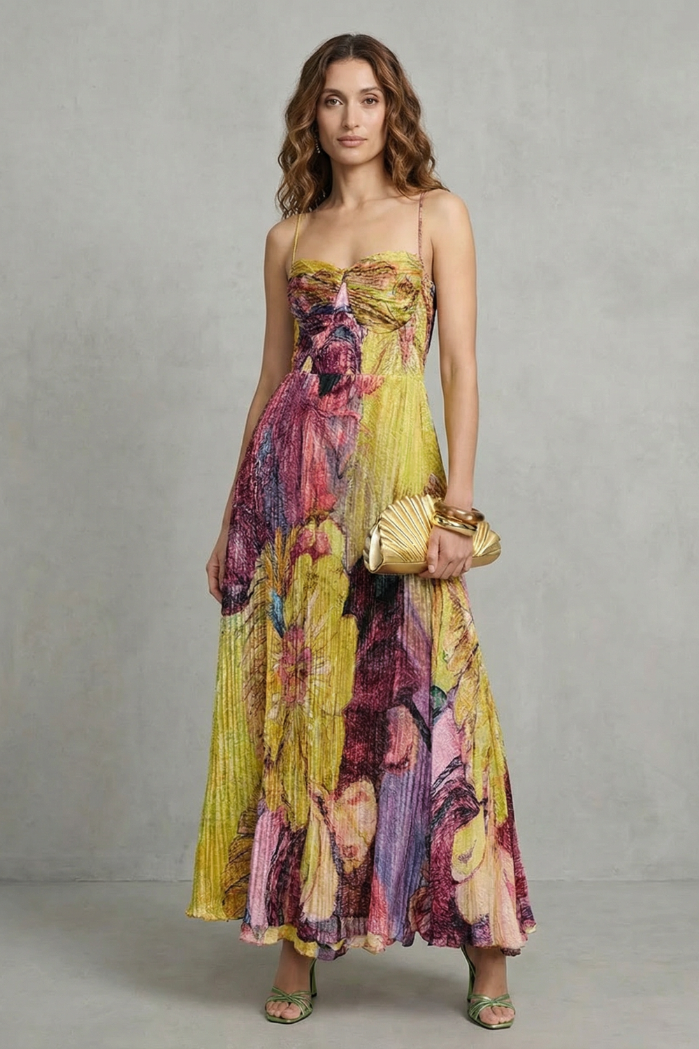 Lunézia – Watercolor floral pleats – Flowing maxi dress-10601573613911-OLVIA ROSE LONDON