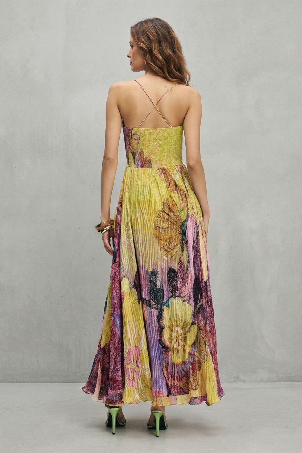 Lunézia – Watercolor floral pleats – Flowing maxi dress-10601573613911-OLVIA ROSE LONDON