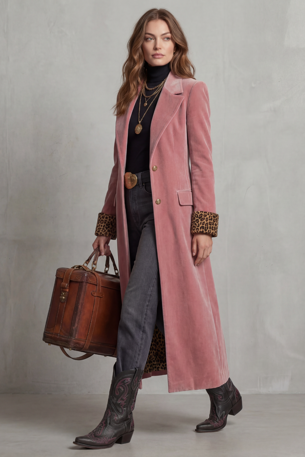 Lusavine – Leopard-lined velvet elegance – Long coat-10483590594903-OLVIA ROSE LONDON