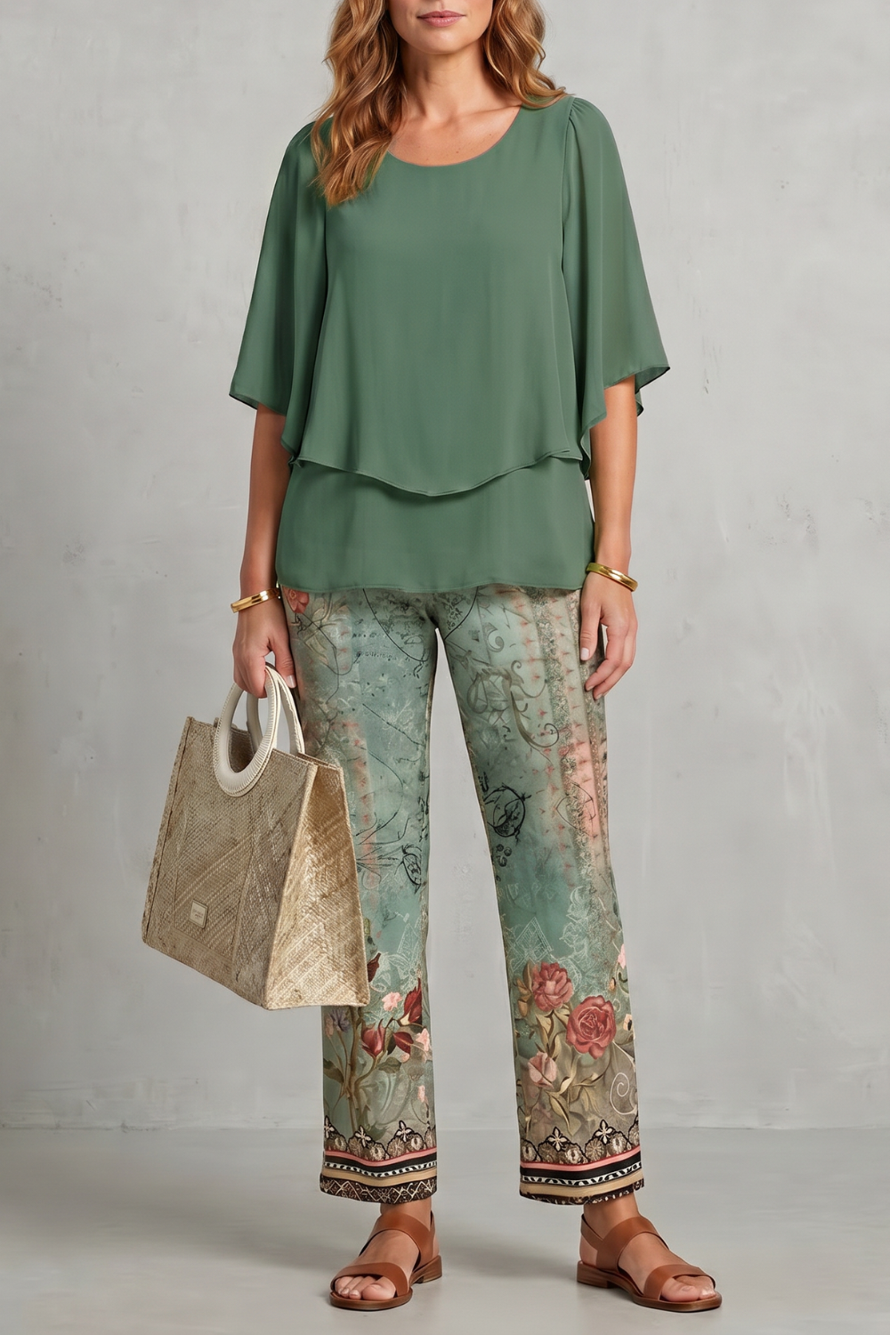 Mariselle – Botanical print elegance – Two-piece trouser set-10911809044823-OLVIA ROSE LONDON