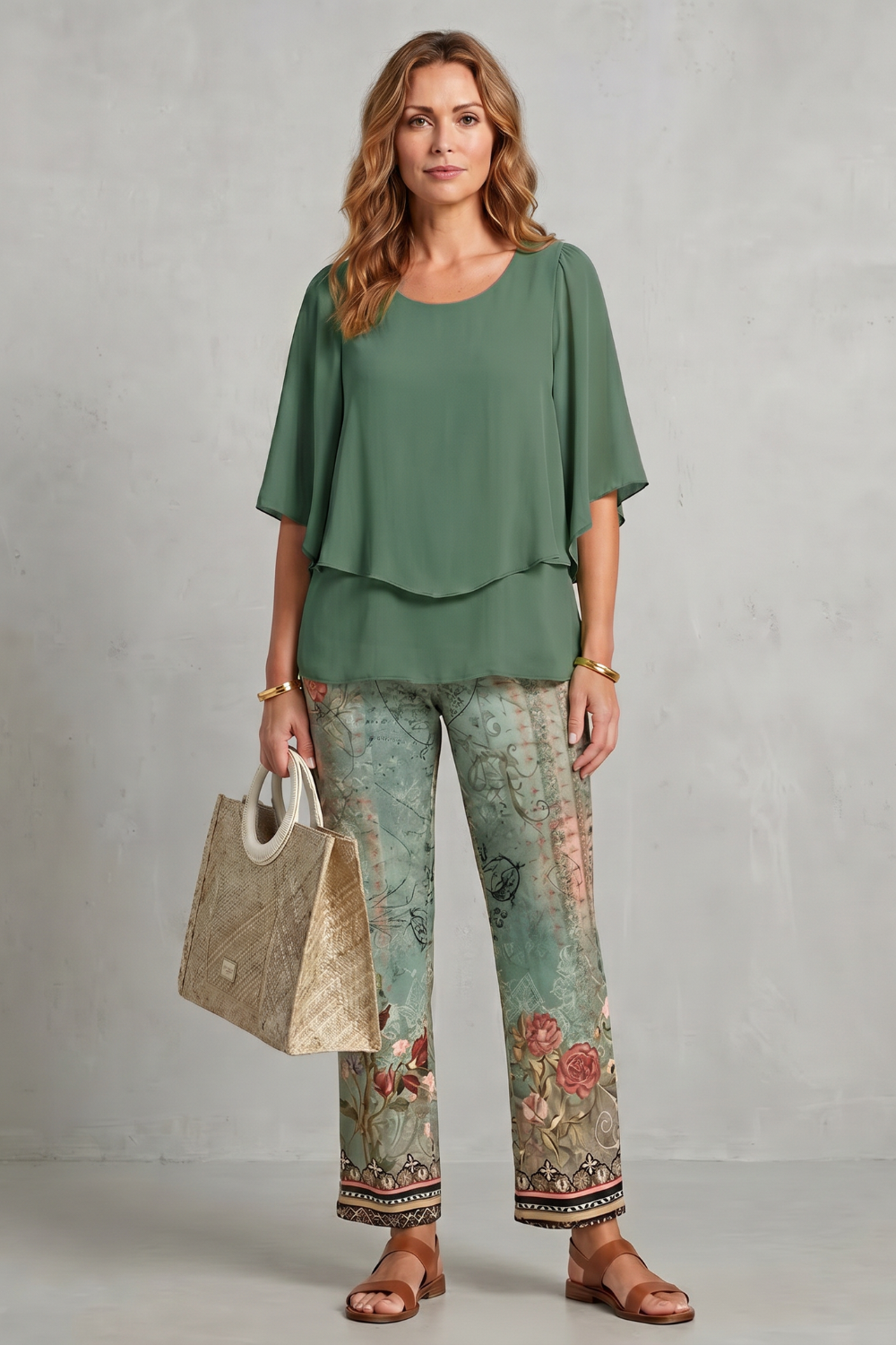 Mariselle – Botanical print elegance – Two-piece trouser set-10911809044823-OLVIA ROSE LONDON