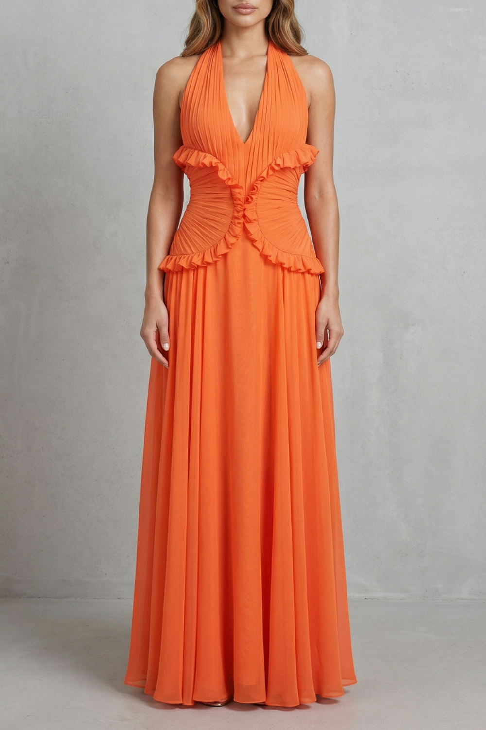 Marlowe – Sunset romance – Women’s Halter Ruffle A-Line Maxi Dress-10598813925719-OLVIA ROSE LONDON