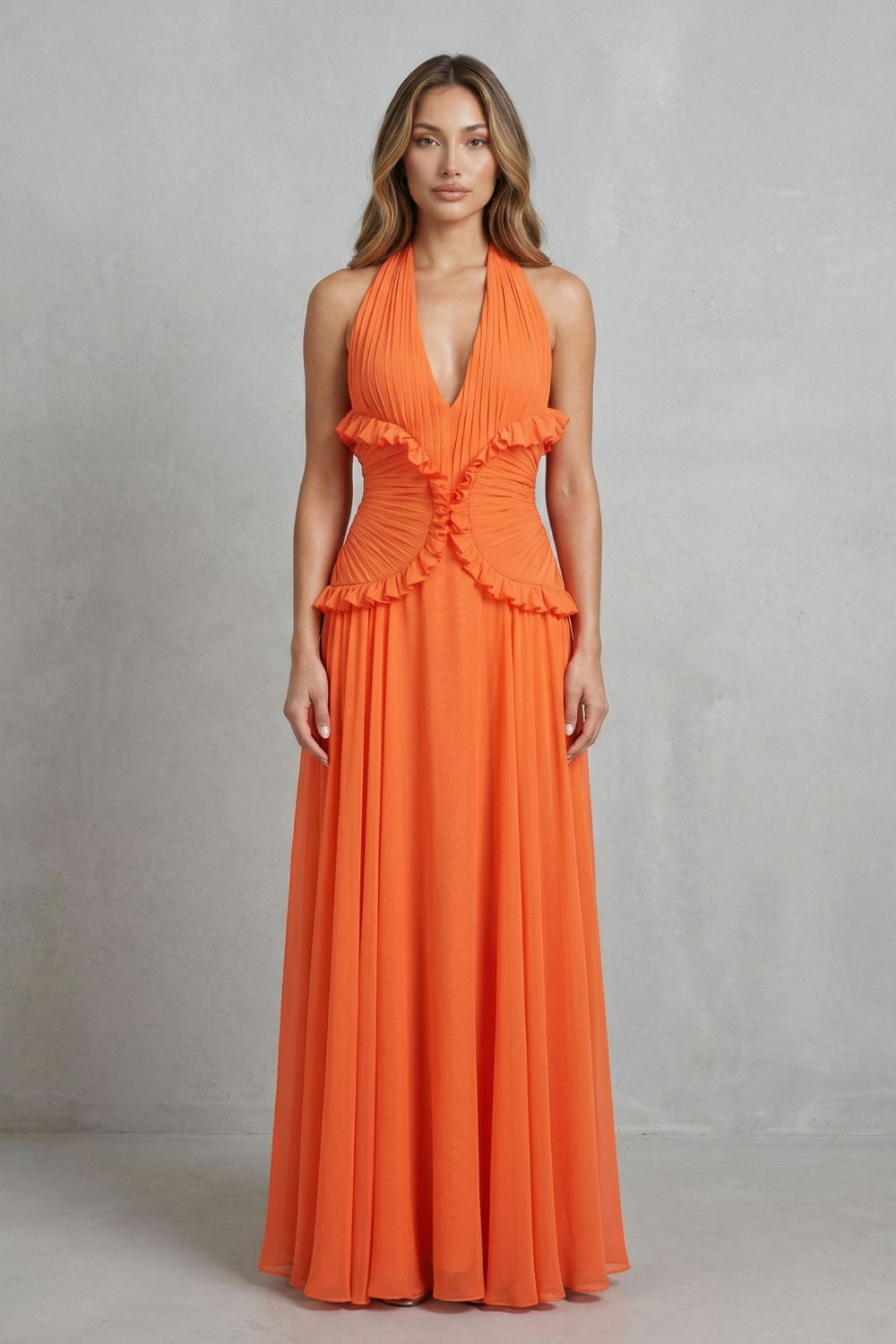 Marlowe – Sunset romance – Women’s Halter Ruffle A-Line Maxi Dress-10598813925719-OLVIA ROSE LONDON