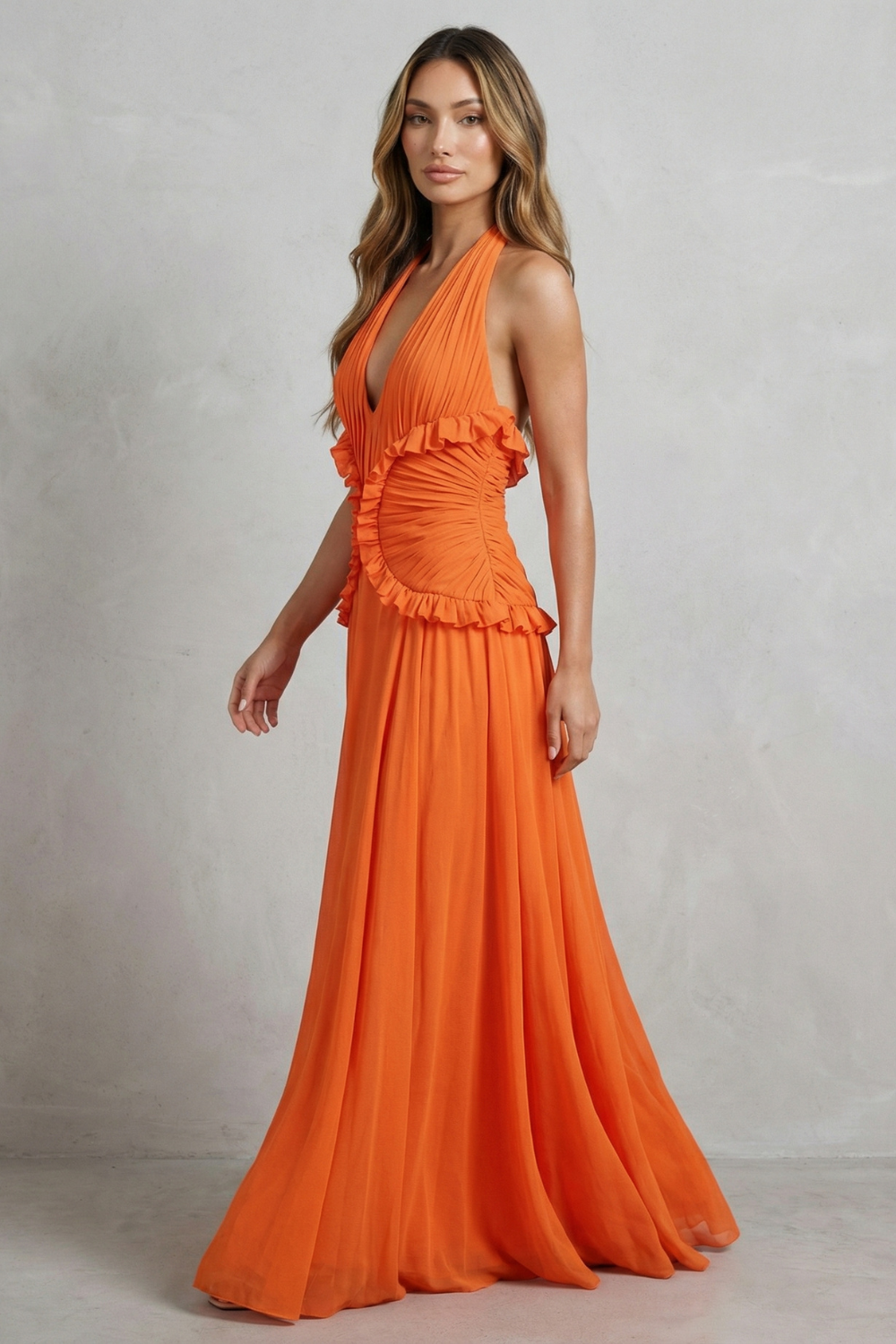 Marlowe – Sunset romance – Women’s Halter Ruffle A-Line Maxi Dress-10598813925719-OLVIA ROSE LONDON