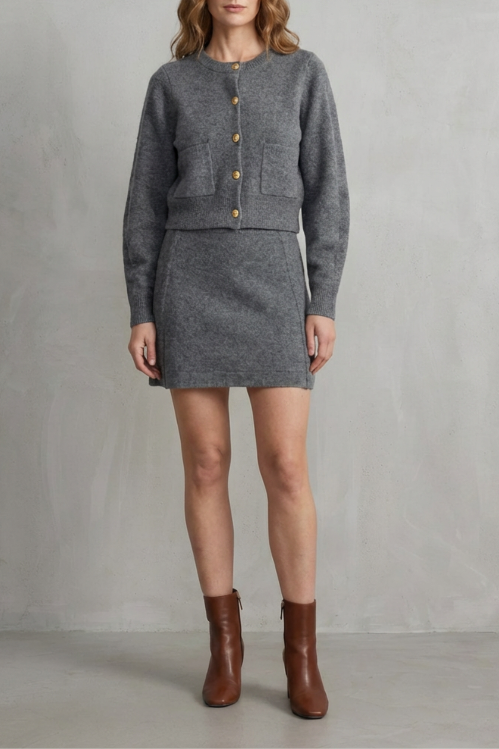 Marzella – Gold button knit – Two-piece skirt set-10510194245975-OLVIA ROSE LONDON