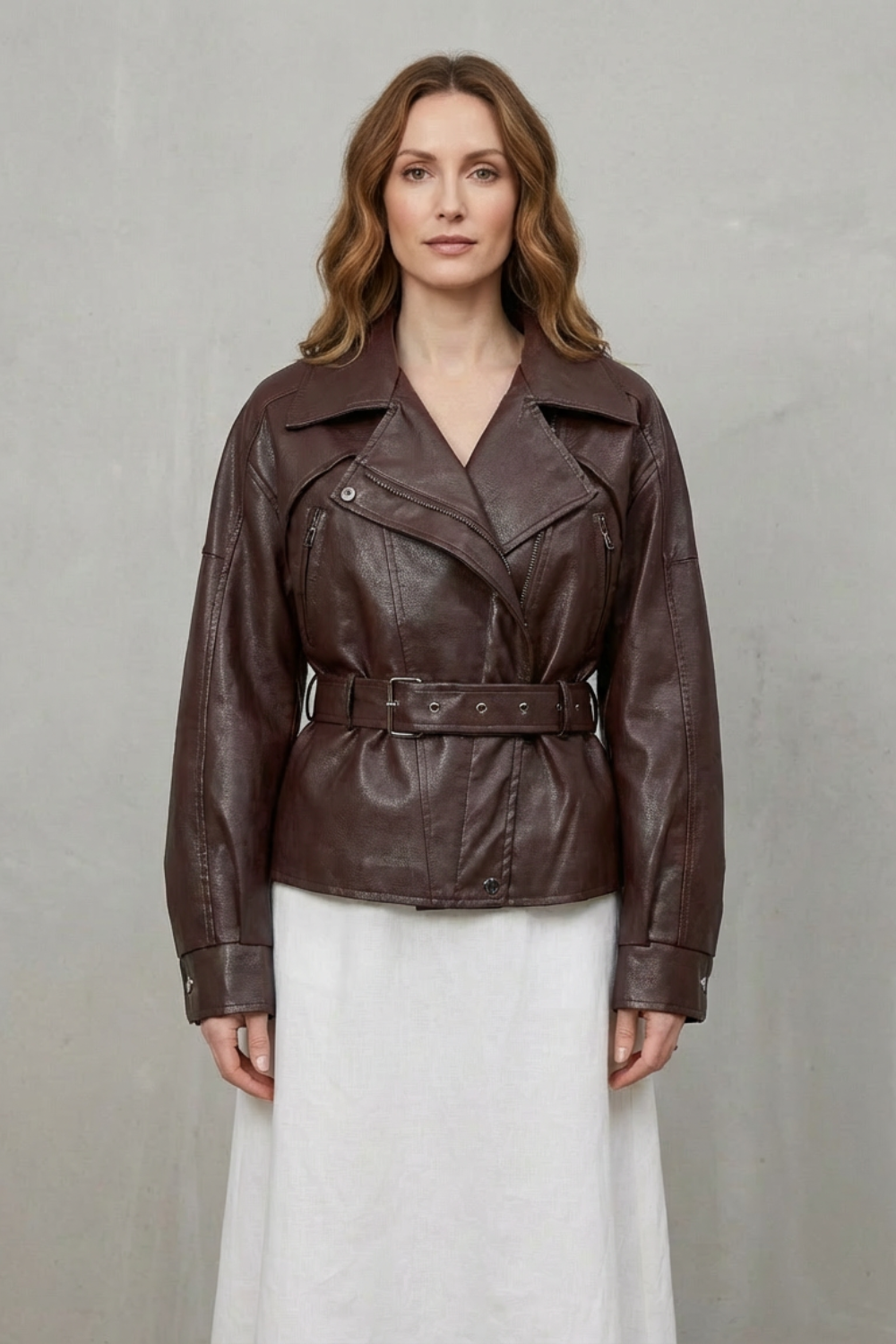 Mirella – Faux Leather Belted Blazer – Sculpted Modern Jacket-10494046568791-OLVIA ROSE LONDON