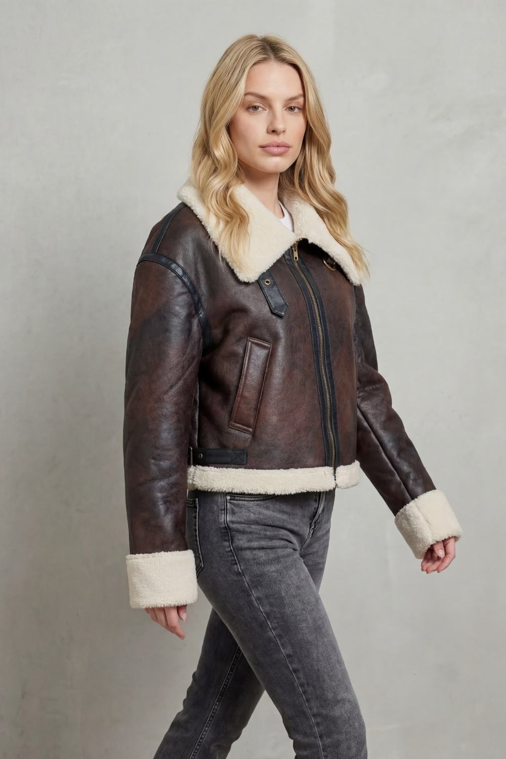 Mirevola – Shearling trim – Cropped aviator jacket-10481815191895-OLVIA ROSE LONDON