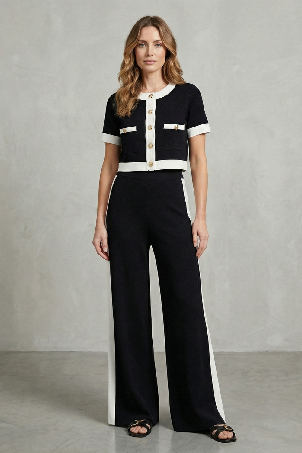 Montrielle – Contrast trim elegance – Two piece set-10644332740951-OLVIA ROSE LONDON