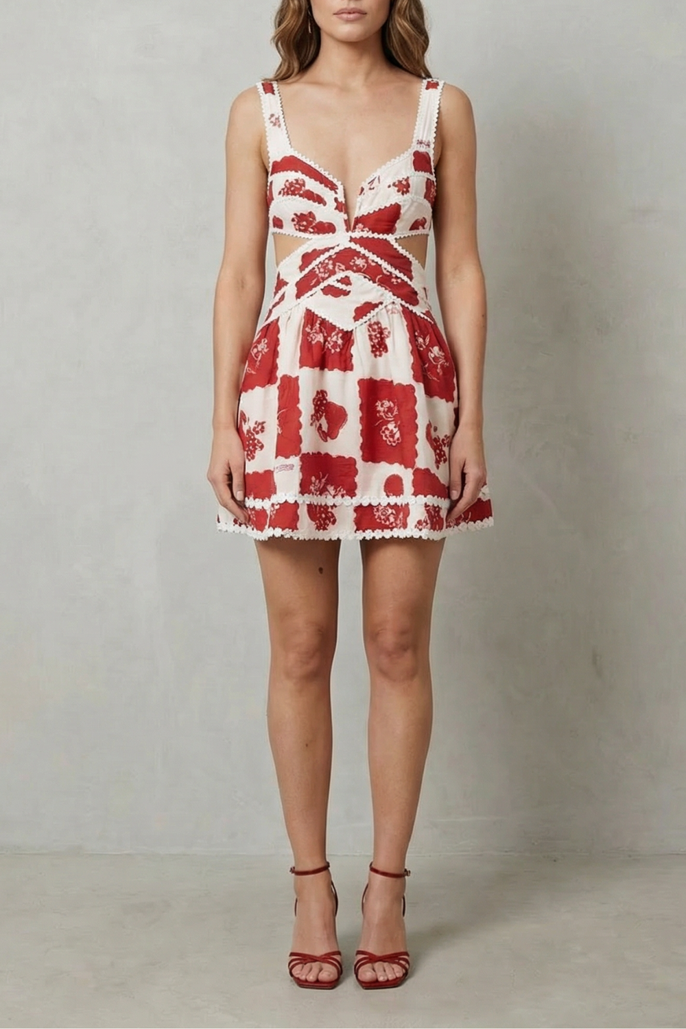 Nashira – Vintage scarlet motif – Cutout mini dress-10601573351767-OLVIA ROSE LONDON