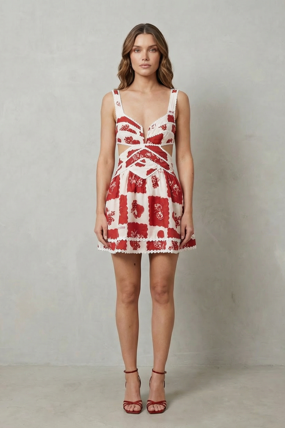 Nashira – Vintage scarlet motif – Cutout mini dress-10601573351767-OLVIA ROSE LONDON