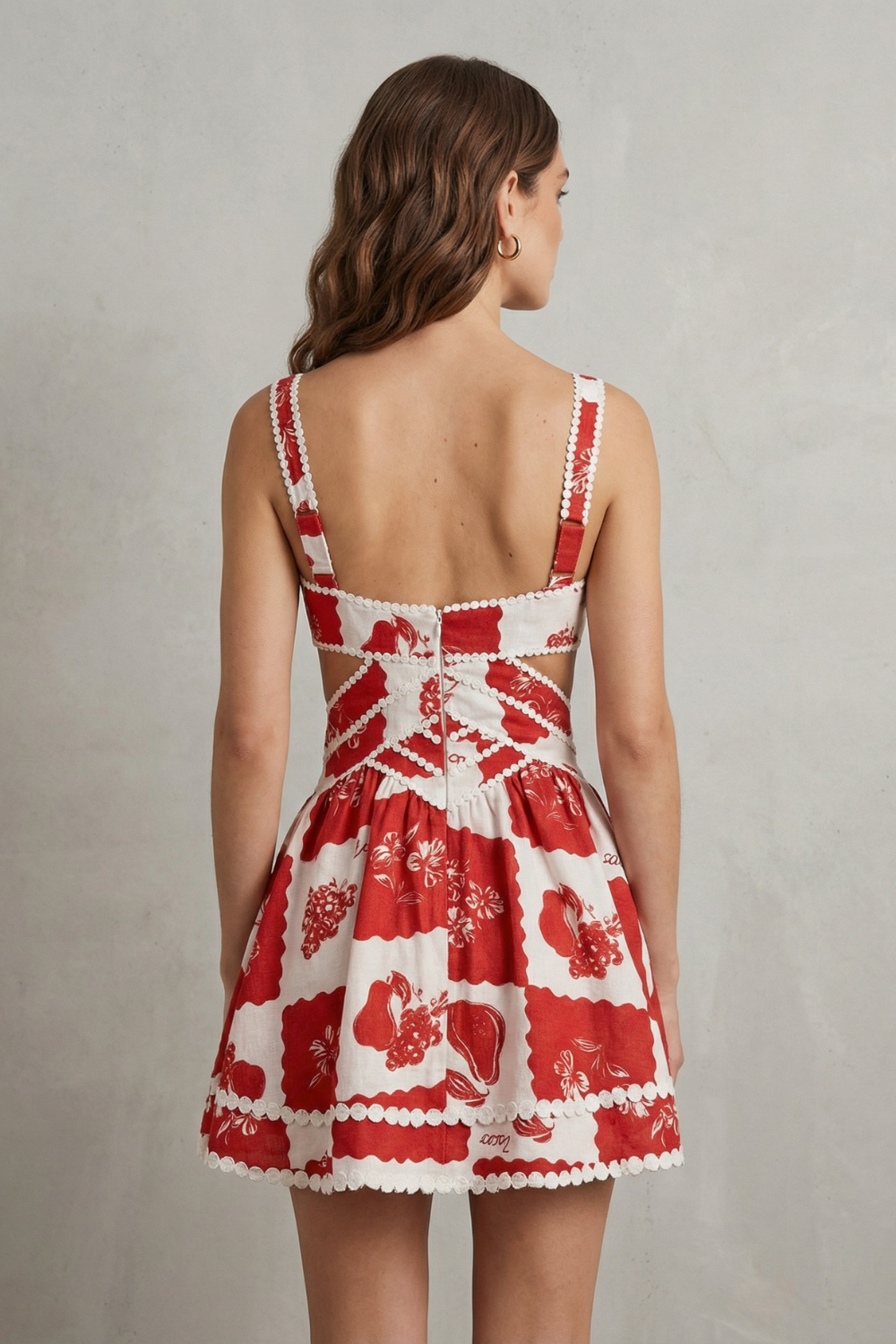Nashira – Vintage scarlet motif – Cutout mini dress-10601573351767-OLVIA ROSE LONDON