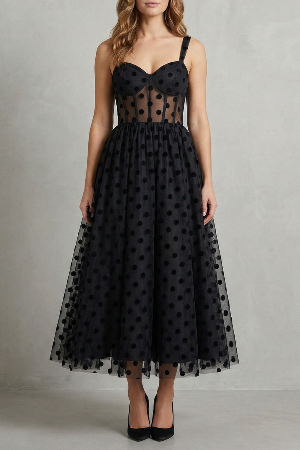 Noirabelle – Polka dot mesh elegance – Midi dress-10755089793367-OLVIA ROSE LONDON