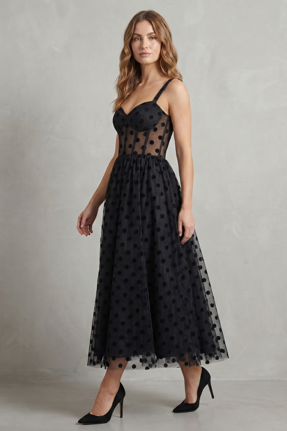 Noirabelle – Polka dot mesh elegance – Midi dress-10755089793367-OLVIA ROSE LONDON