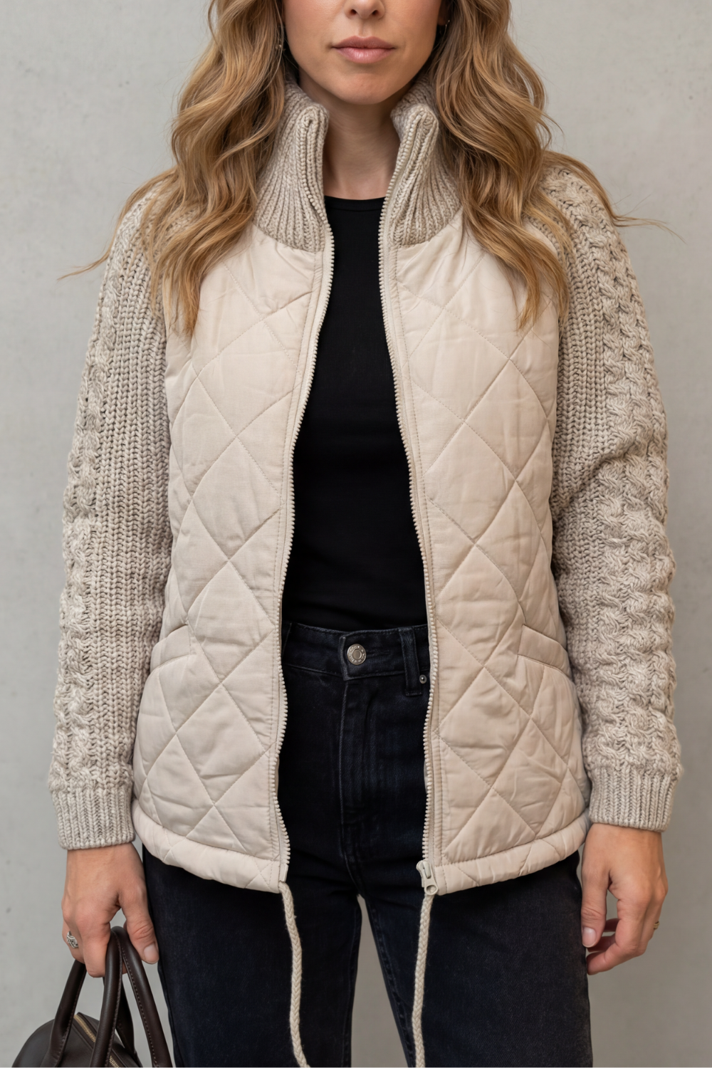 Norcetta – Textured knit detail – Quilted puffer jacket-10469896716631-OLVIA ROSE LONDON