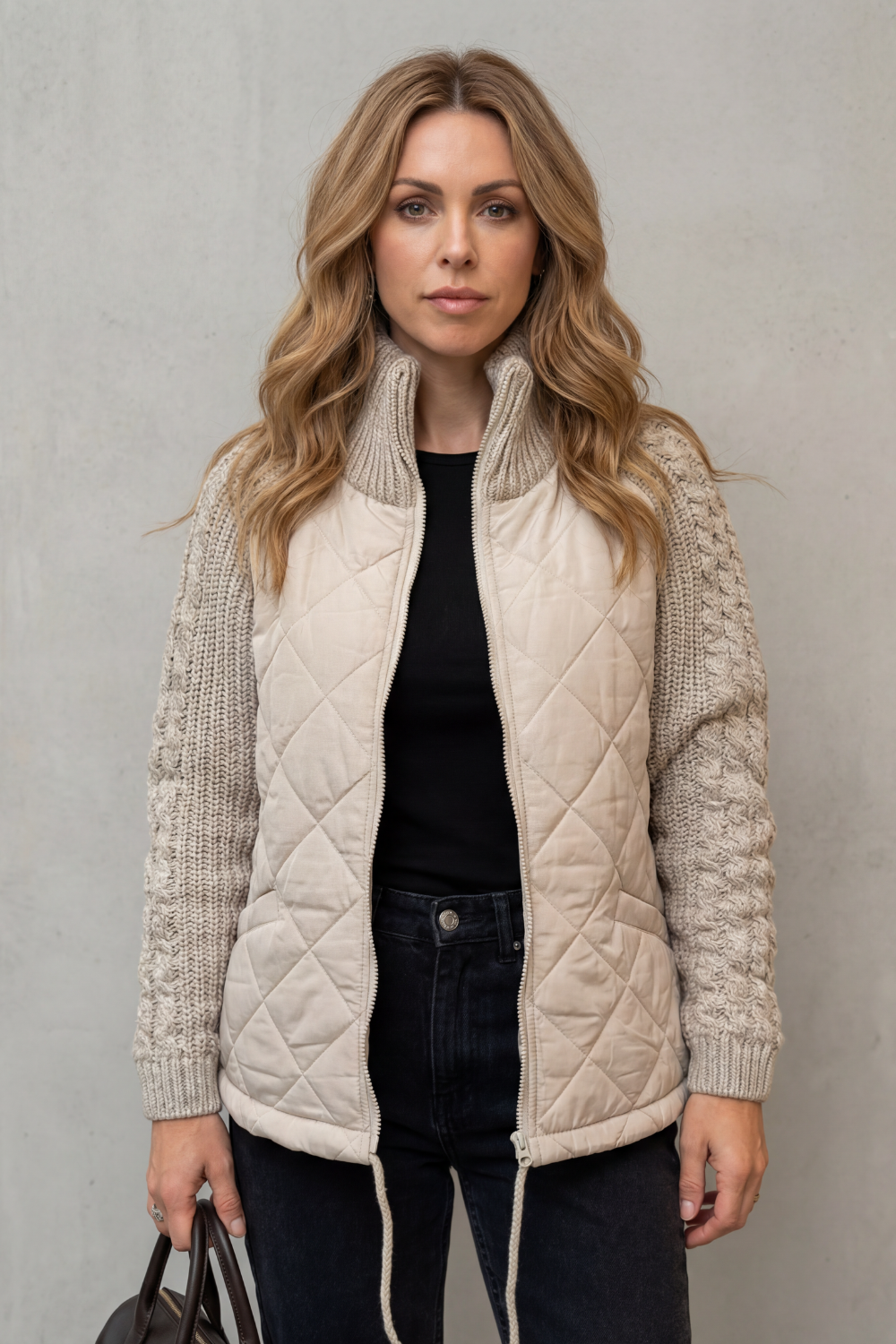 Norcetta – Textured knit detail – Quilted puffer jacket-10469896716631-OLVIA ROSE LONDON