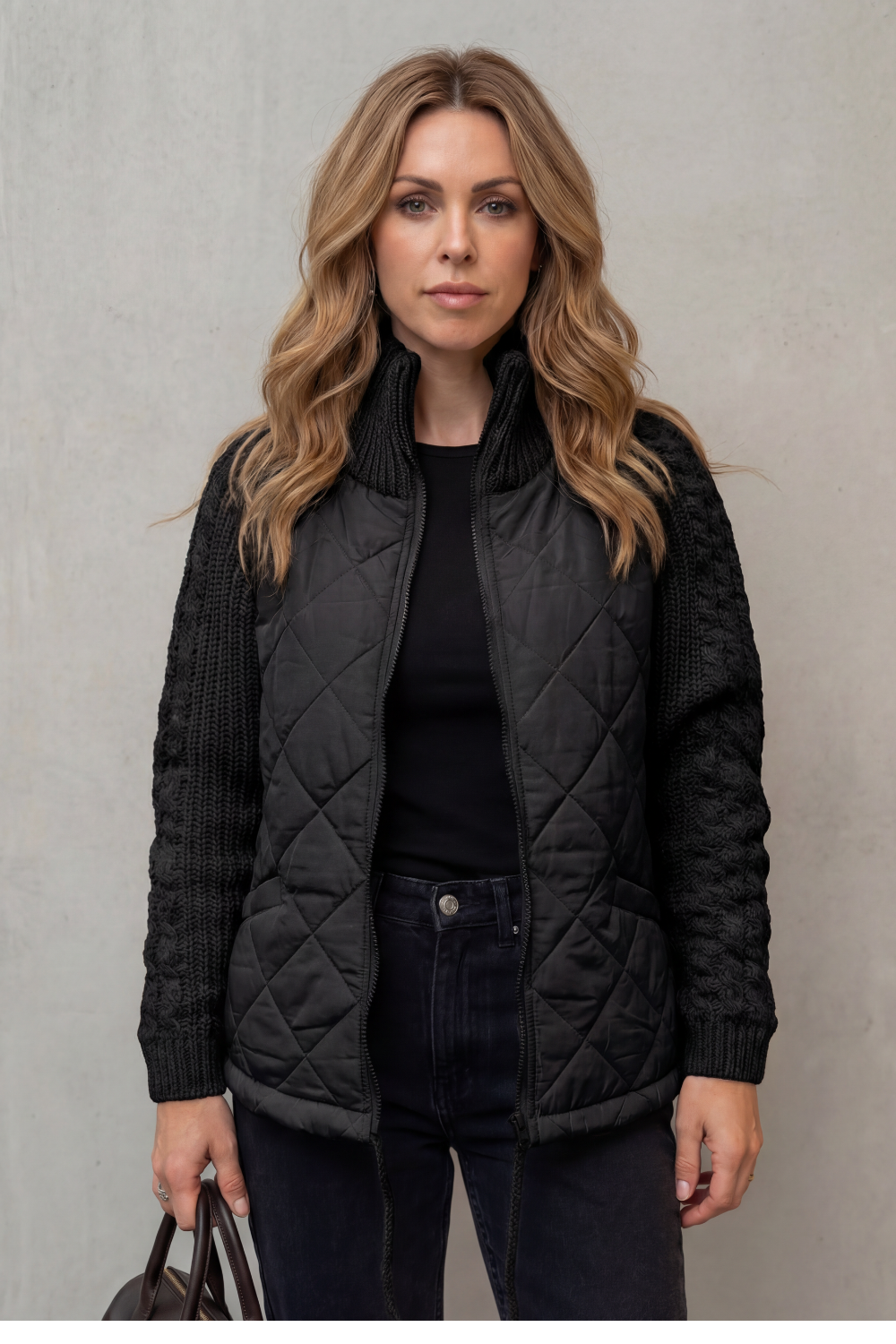 Norcetta – Textured knit detail – Quilted puffer jacket-10469896716631-OLVIA ROSE LONDON