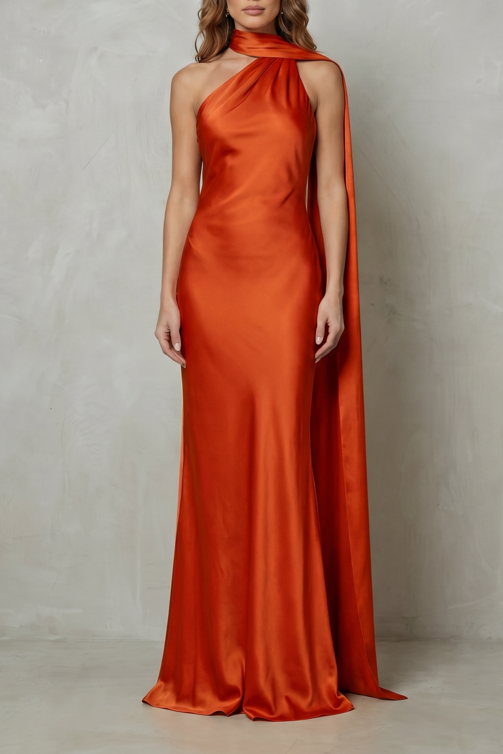 Orlianne – Draped neckline cascade – Satin mermaid gown-10601540780375-OLVIA ROSE LONDON