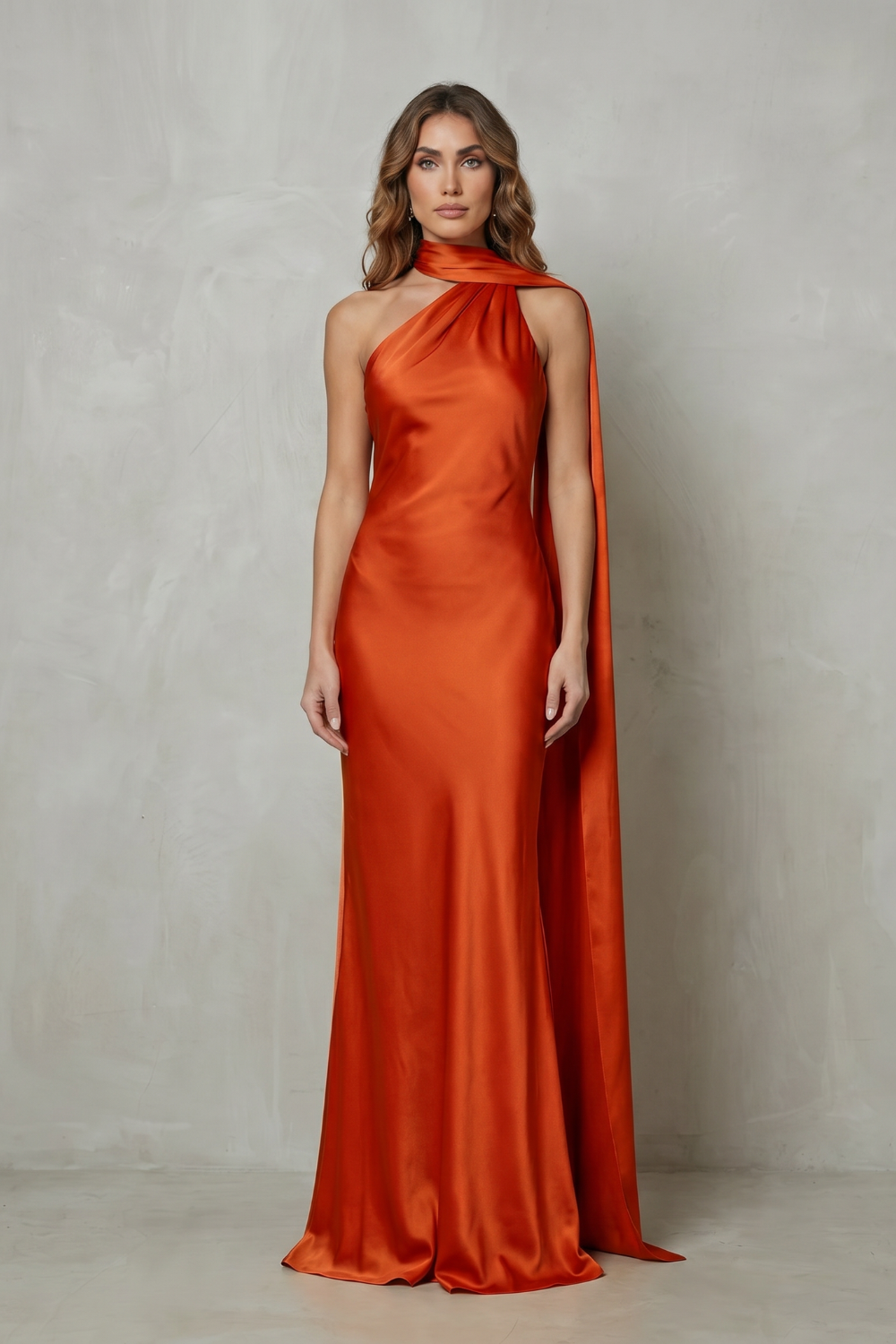 Orlianne – Draped neckline cascade – Satin mermaid gown-10601540780375-OLVIA ROSE LONDON
