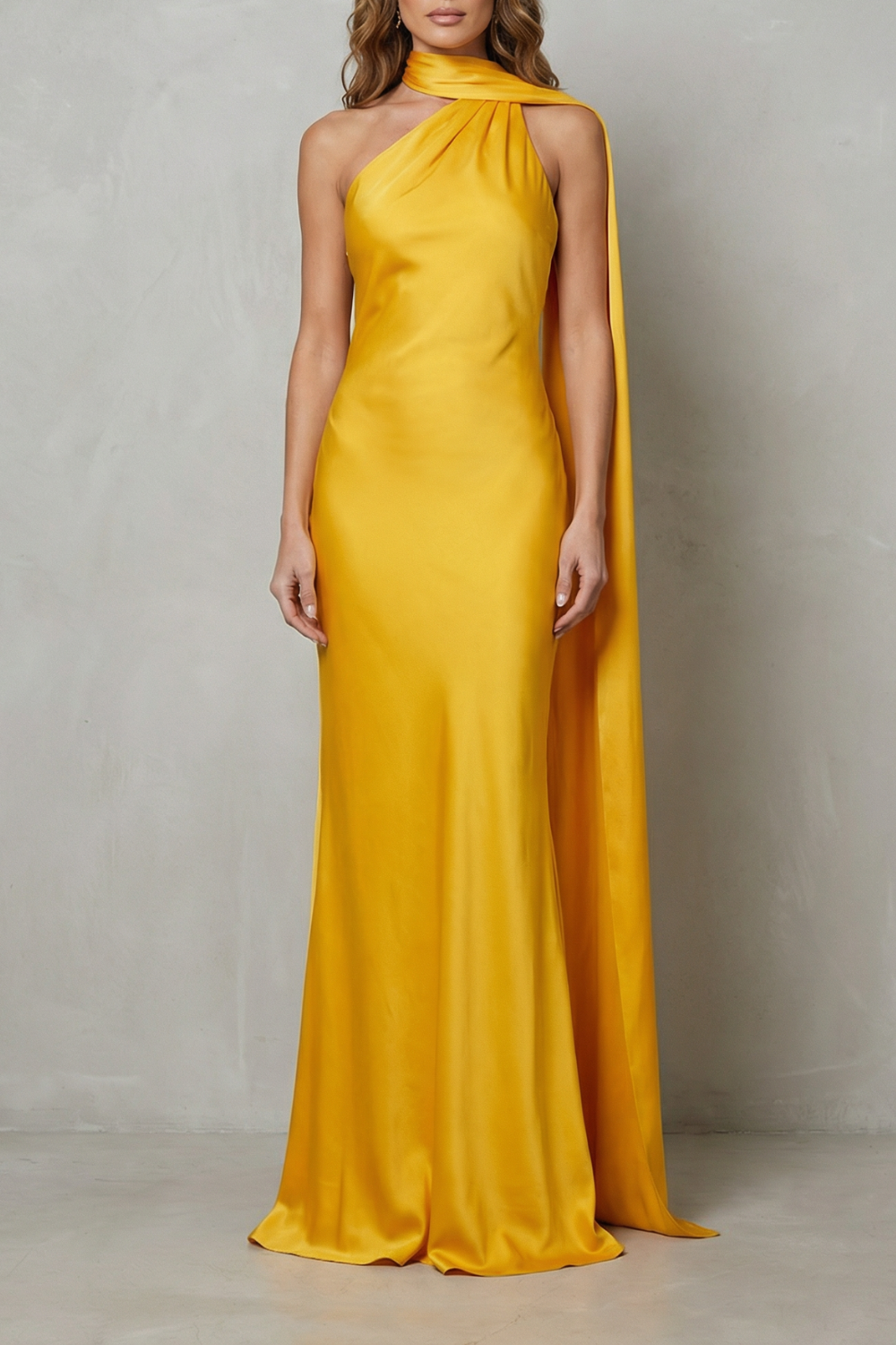 Orlianne – Draped neckline cascade – Satin mermaid gown-10601540780375-OLVIA ROSE LONDON