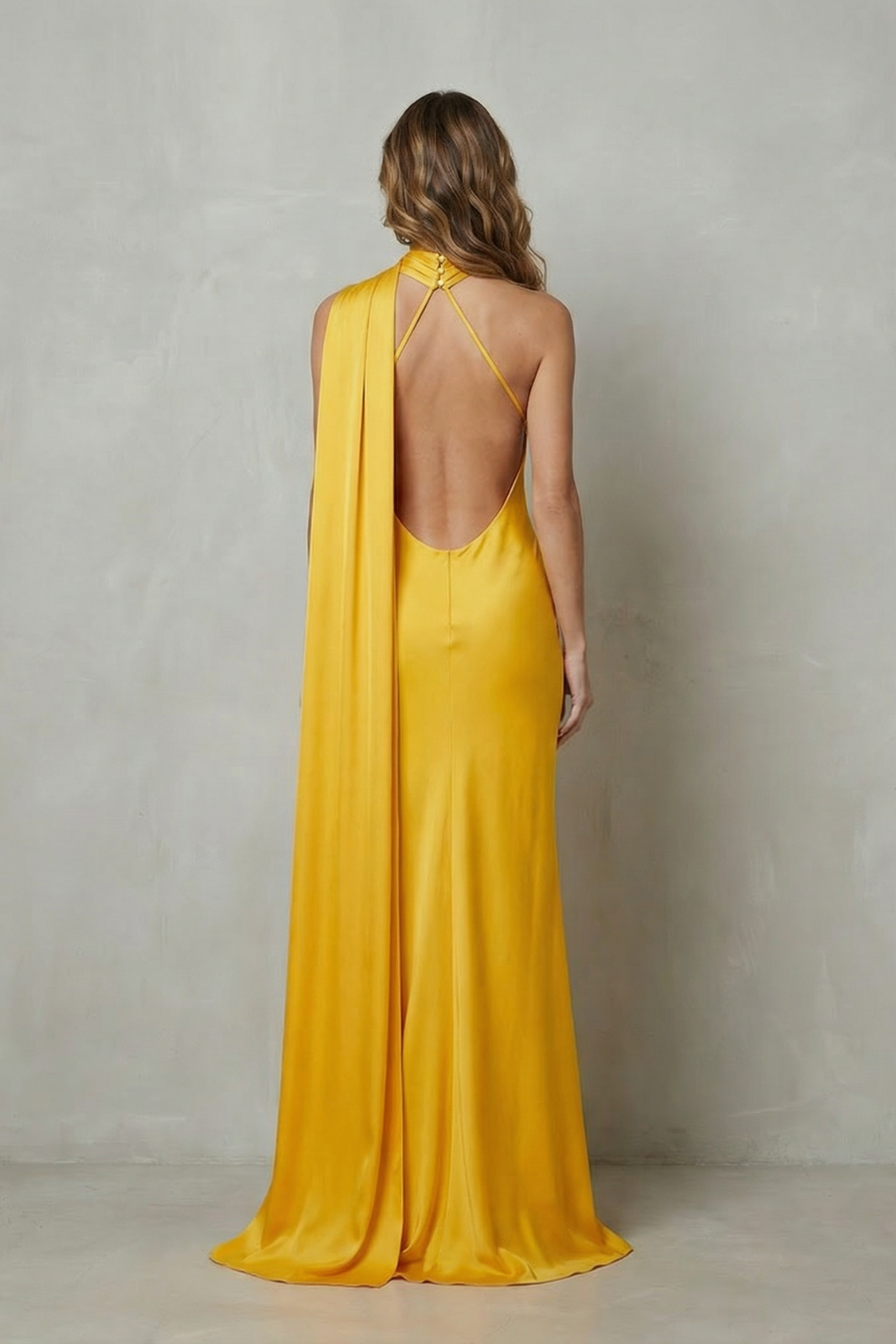 Orlianne – Draped neckline cascade – Satin mermaid gown-10601540780375-OLVIA ROSE LONDON