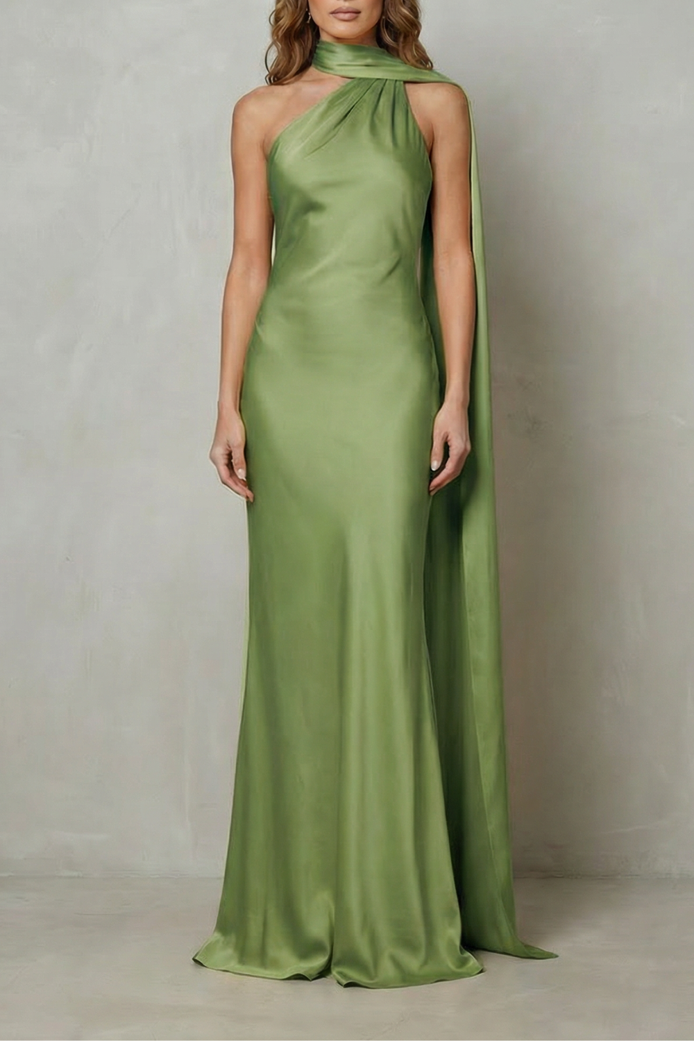 Orlianne – Draped neckline cascade – Satin mermaid gown-10601540780375-OLVIA ROSE LONDON