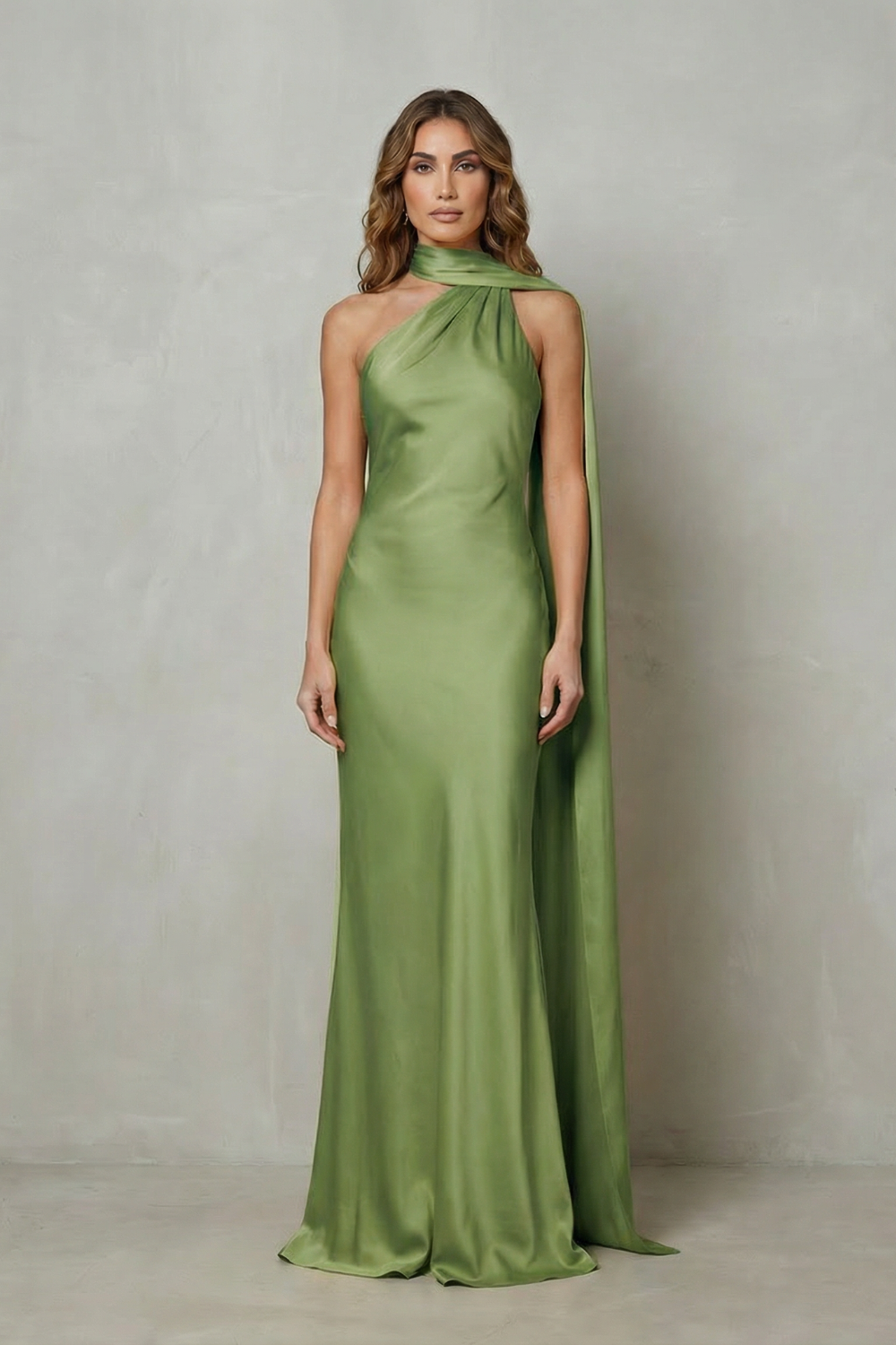 Orlianne – Draped neckline cascade – Satin mermaid gown-10601540780375-OLVIA ROSE LONDON