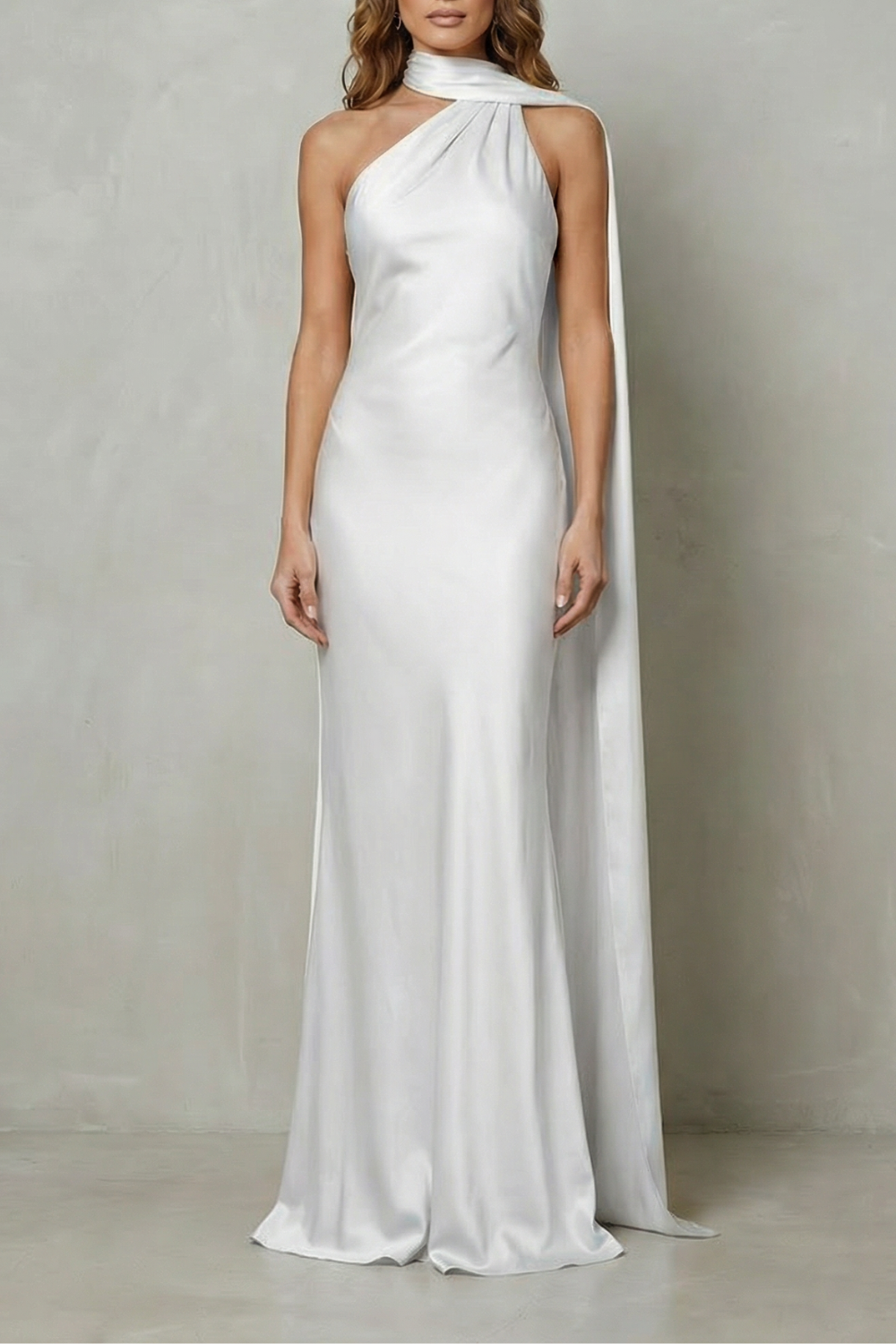 Orlianne – Draped neckline cascade – Satin mermaid gown-10601540780375-OLVIA ROSE LONDON