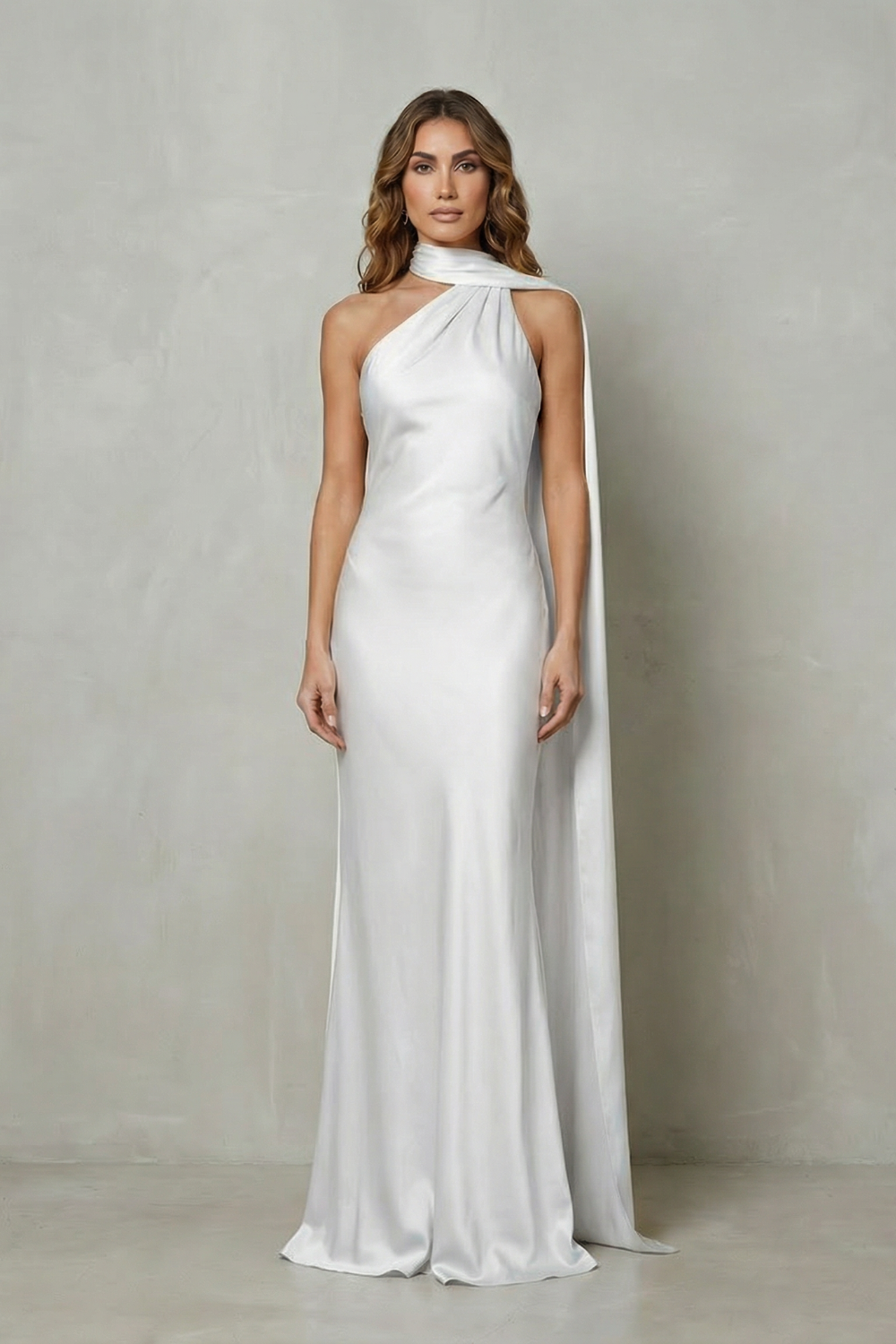 Orlianne – Draped neckline cascade – Satin mermaid gown-10601540780375-OLVIA ROSE LONDON