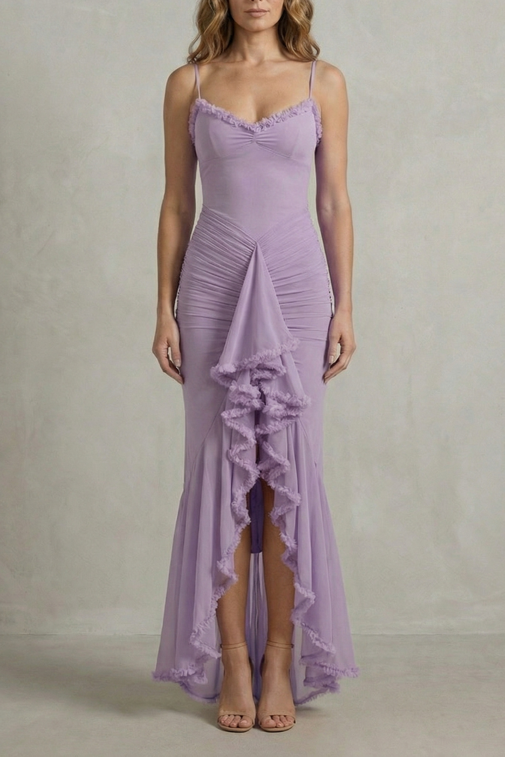 Phoebe – Feminine ruffle allure – Sleeveless high low maxi dress-10598804488535-OLVIA ROSE LONDON