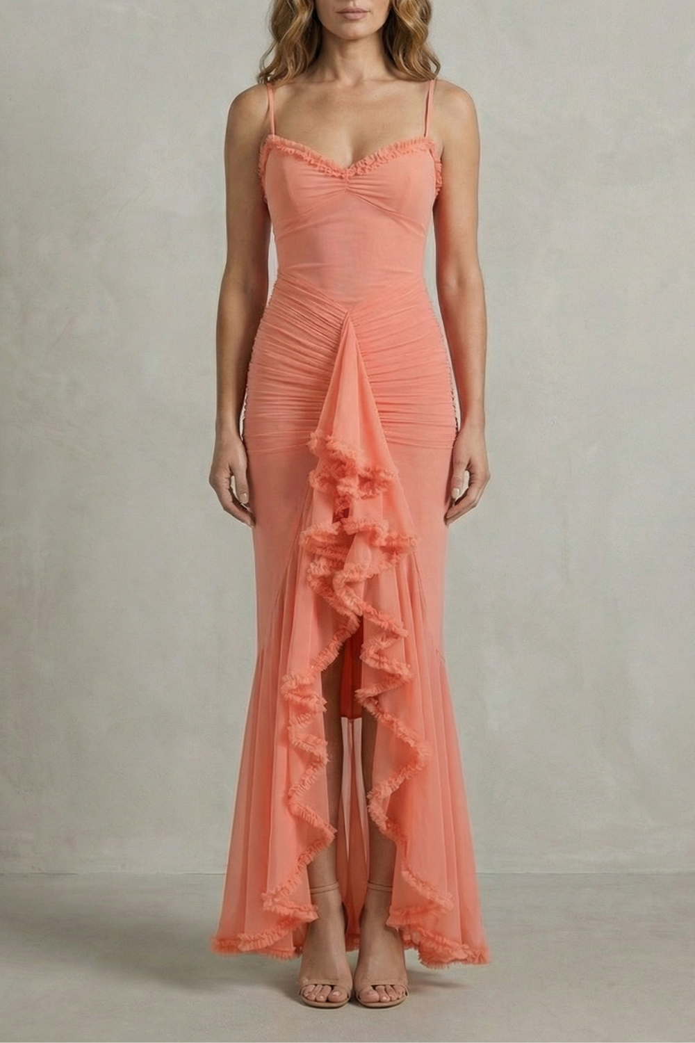 Phoebe – Feminine ruffle allure – Sleeveless high low maxi dress-10598804488535-OLVIA ROSE LONDON