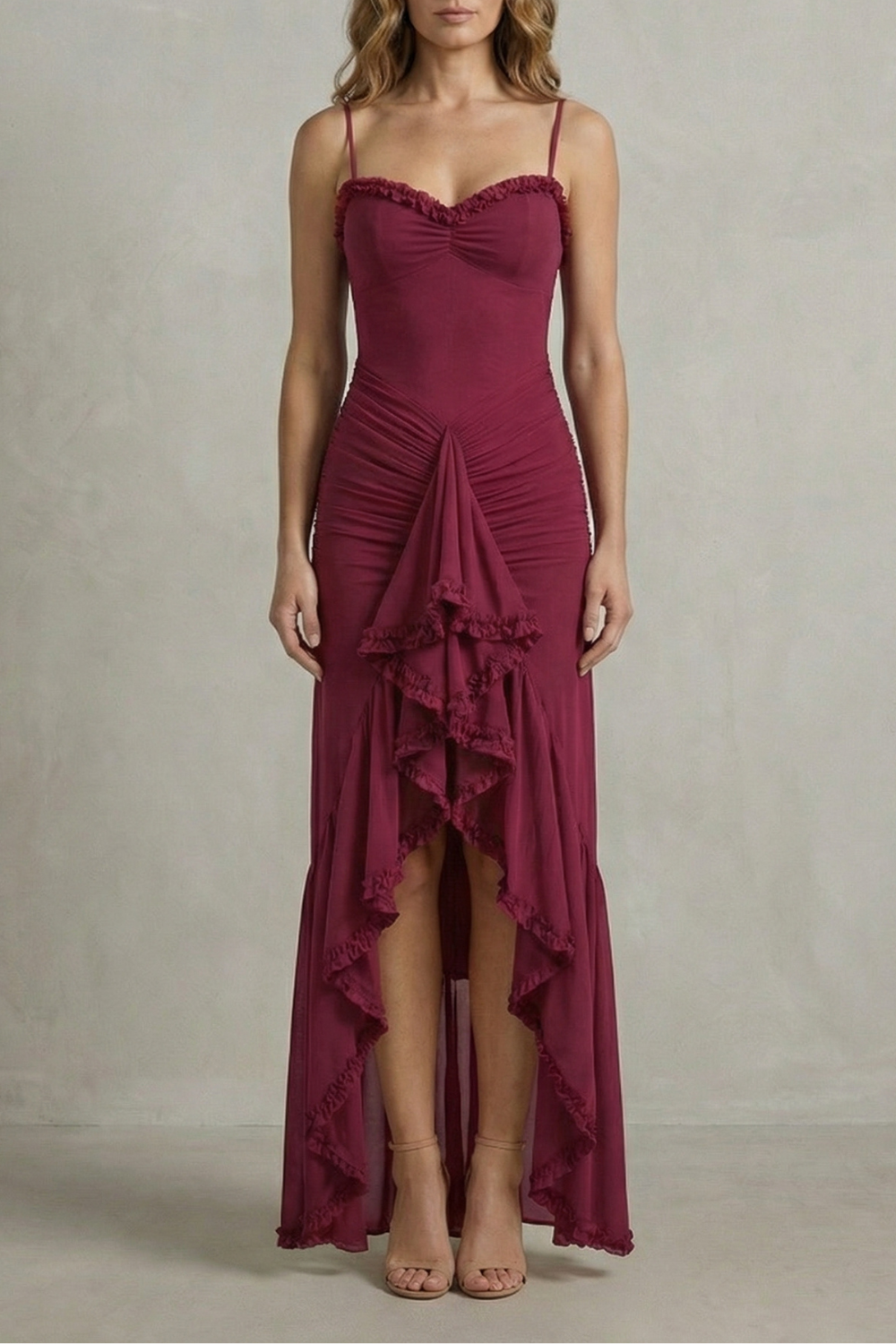 Phoebe – Feminine ruffle allure – Sleeveless high low maxi dress-10598804488535-OLVIA ROSE LONDON