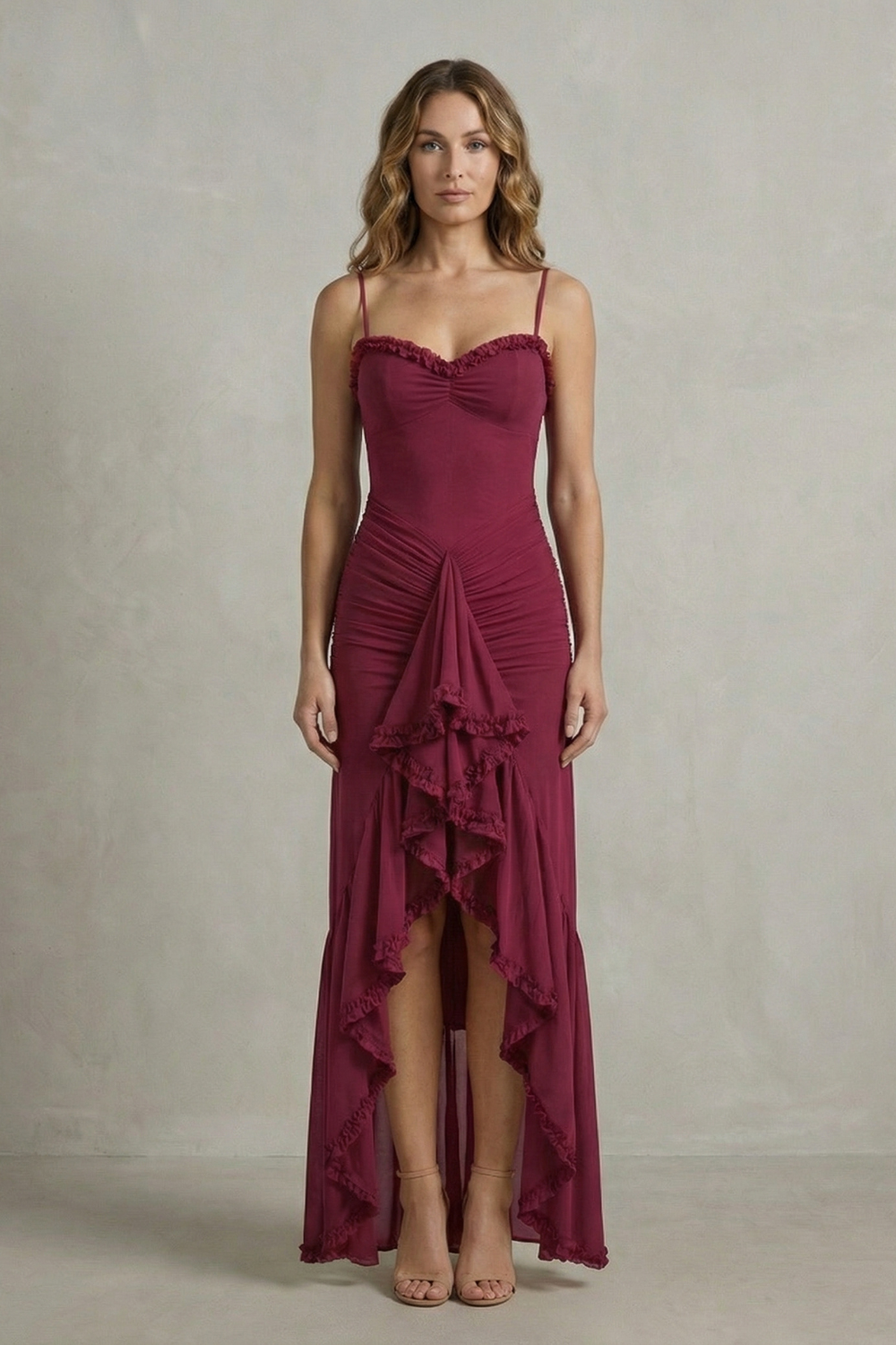 Phoebe – Feminine ruffle allure – Sleeveless high low maxi dress-10598804488535-OLVIA ROSE LONDON