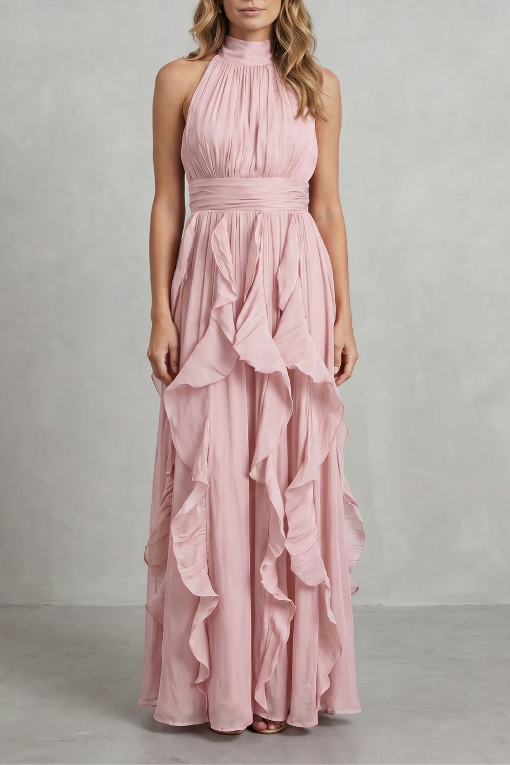 Rosamira – Ruffled chiffon elegance – Maxi dress-10747027423575-OLVIA ROSE LONDON
